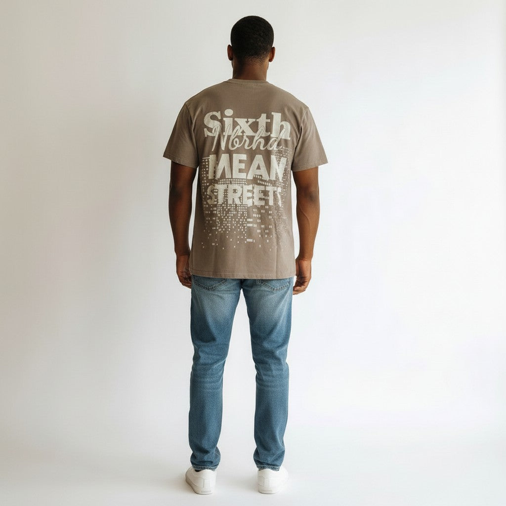 6th NBRHD "Mean Streets" Washed Grey Graphic T-Shirt