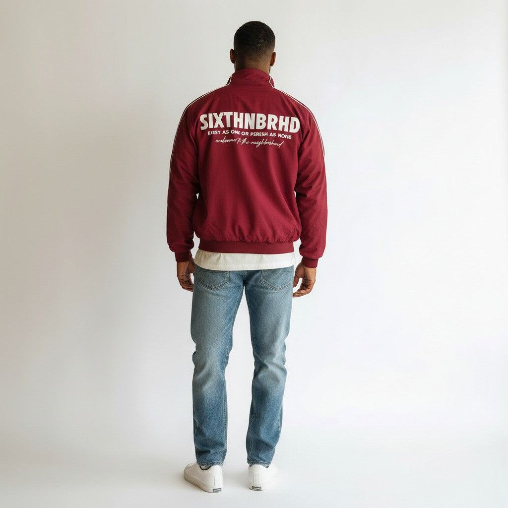 "Status" Maroon Track Jacket with White Piping