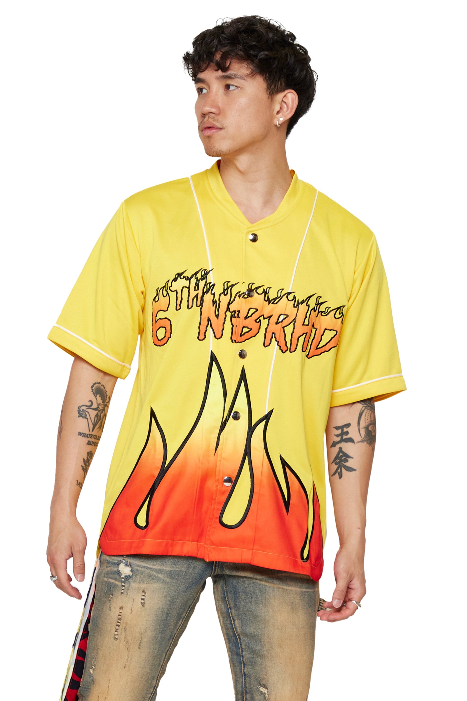 "Flames" Button Down Shirt Yellow