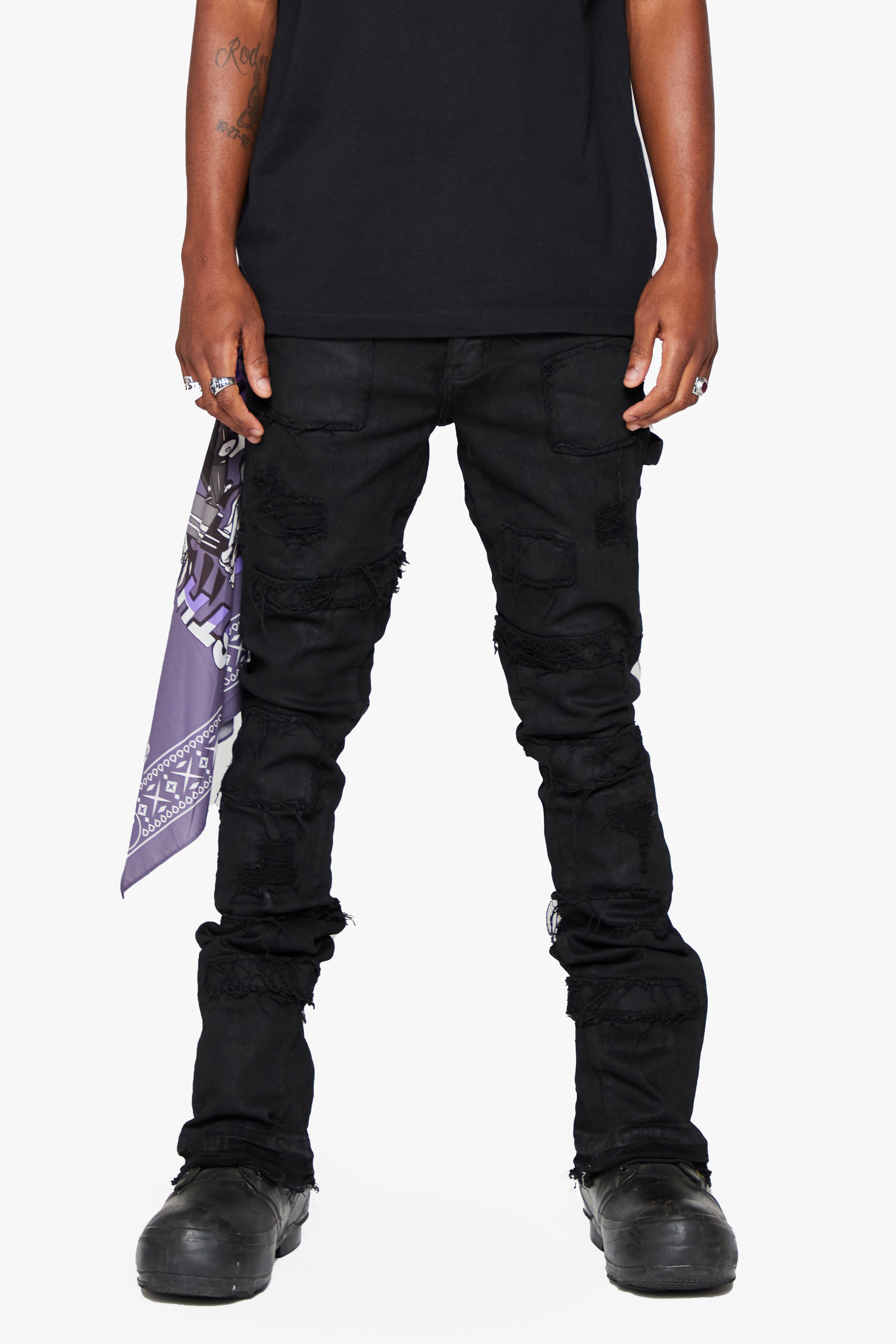 "Avalon" Stacked Jeans Black Waxed