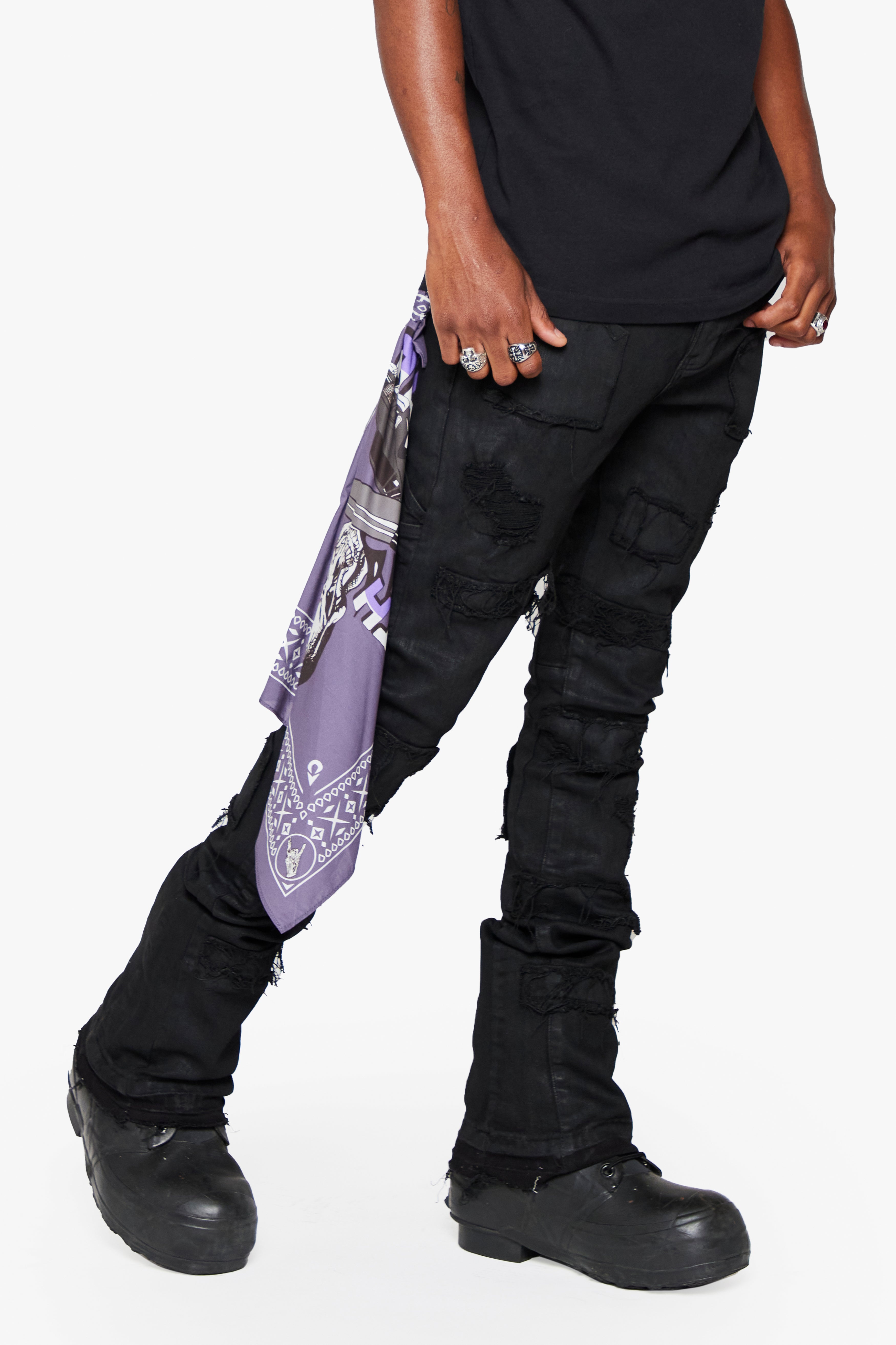 "Avalon" Stacked Jeans Black Waxed