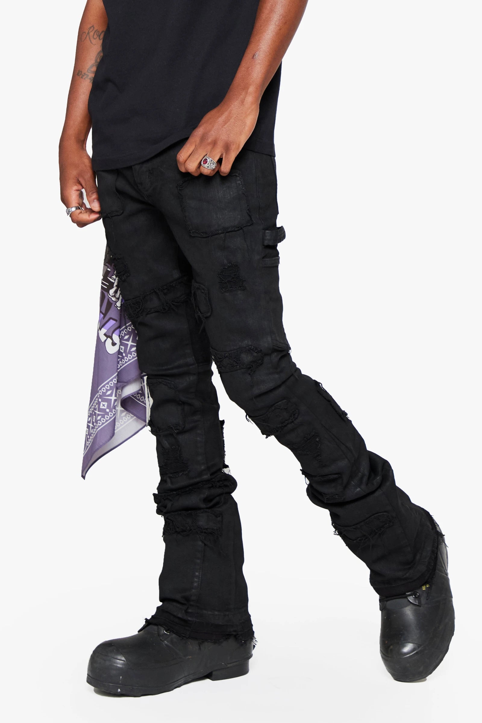 "Avalon" Stacked Jeans Black Waxed