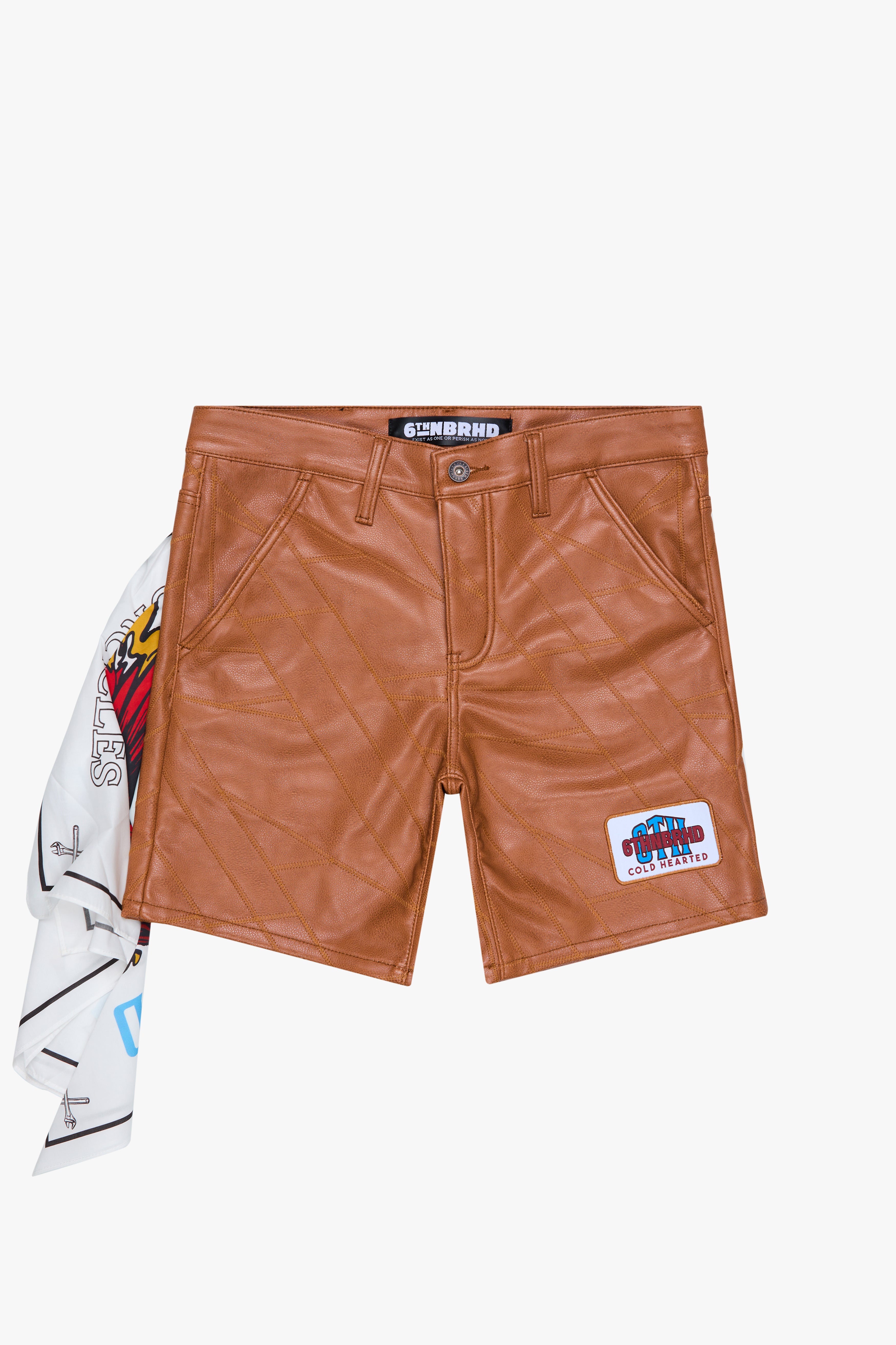 6thNBRHD LEATHER SHORTS "BIKER" BROWN