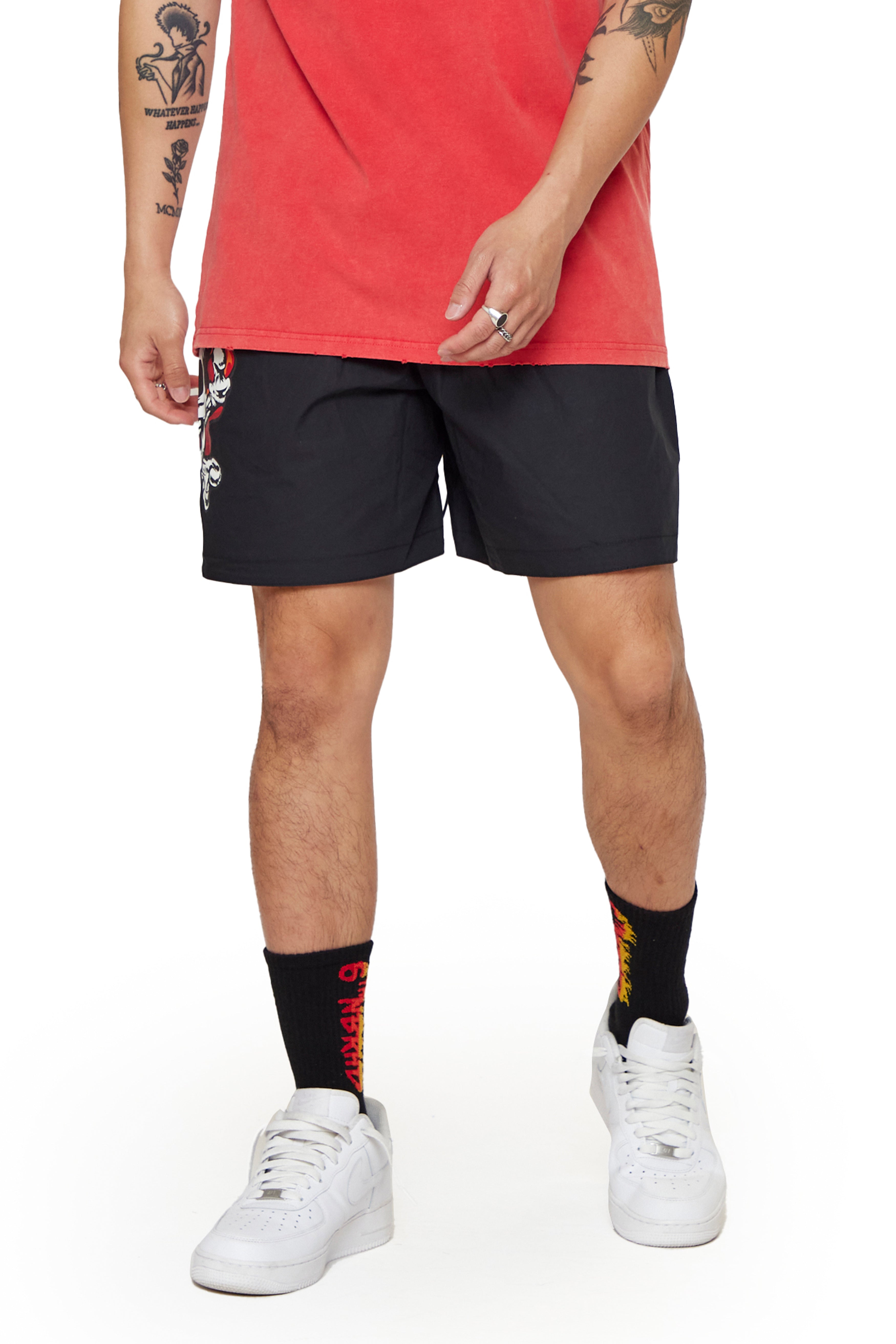 "Skull Flame" Graphic Swim Shorts Black