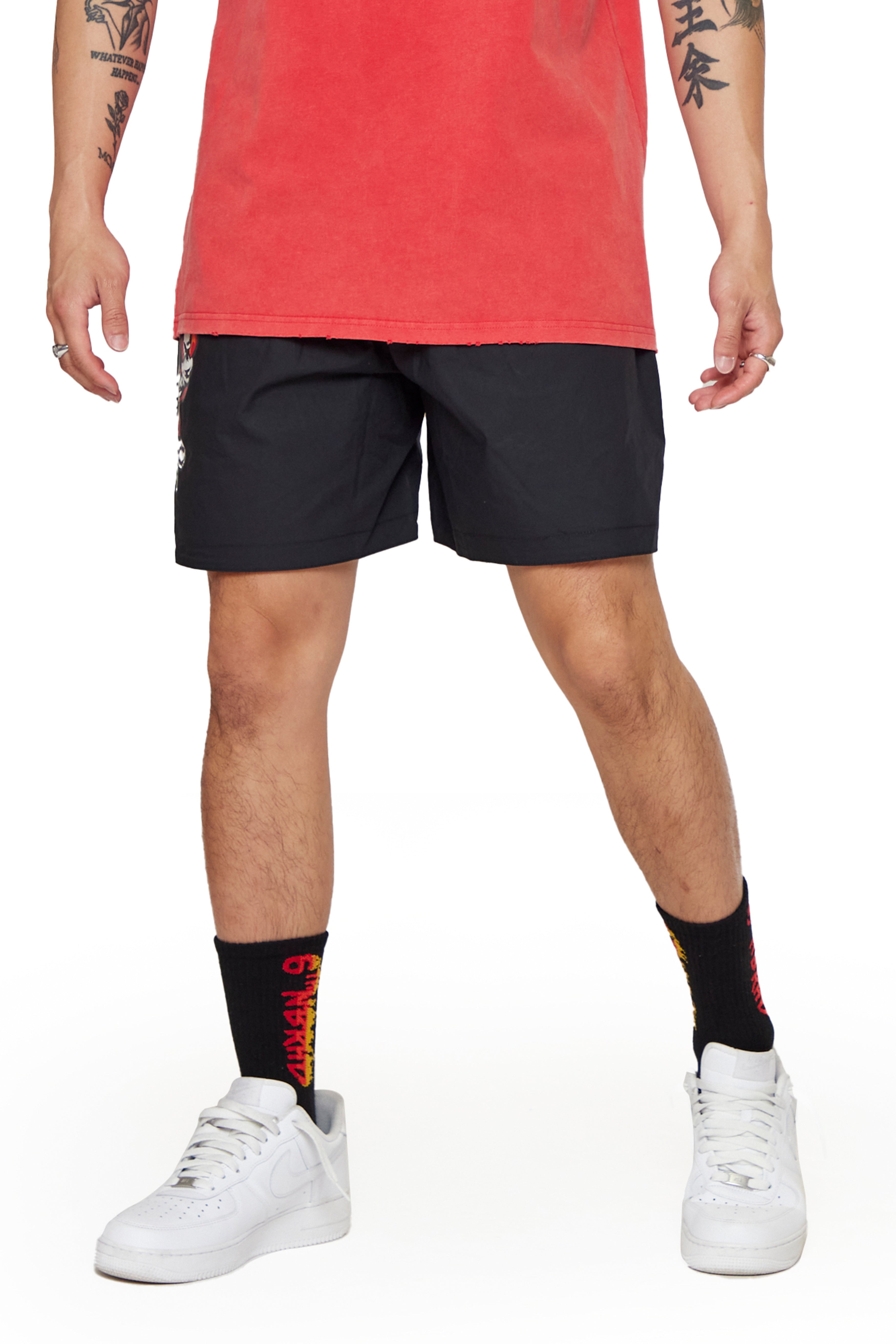 6thNBRHD SHORTS "SKULL FLAME" -BLACK