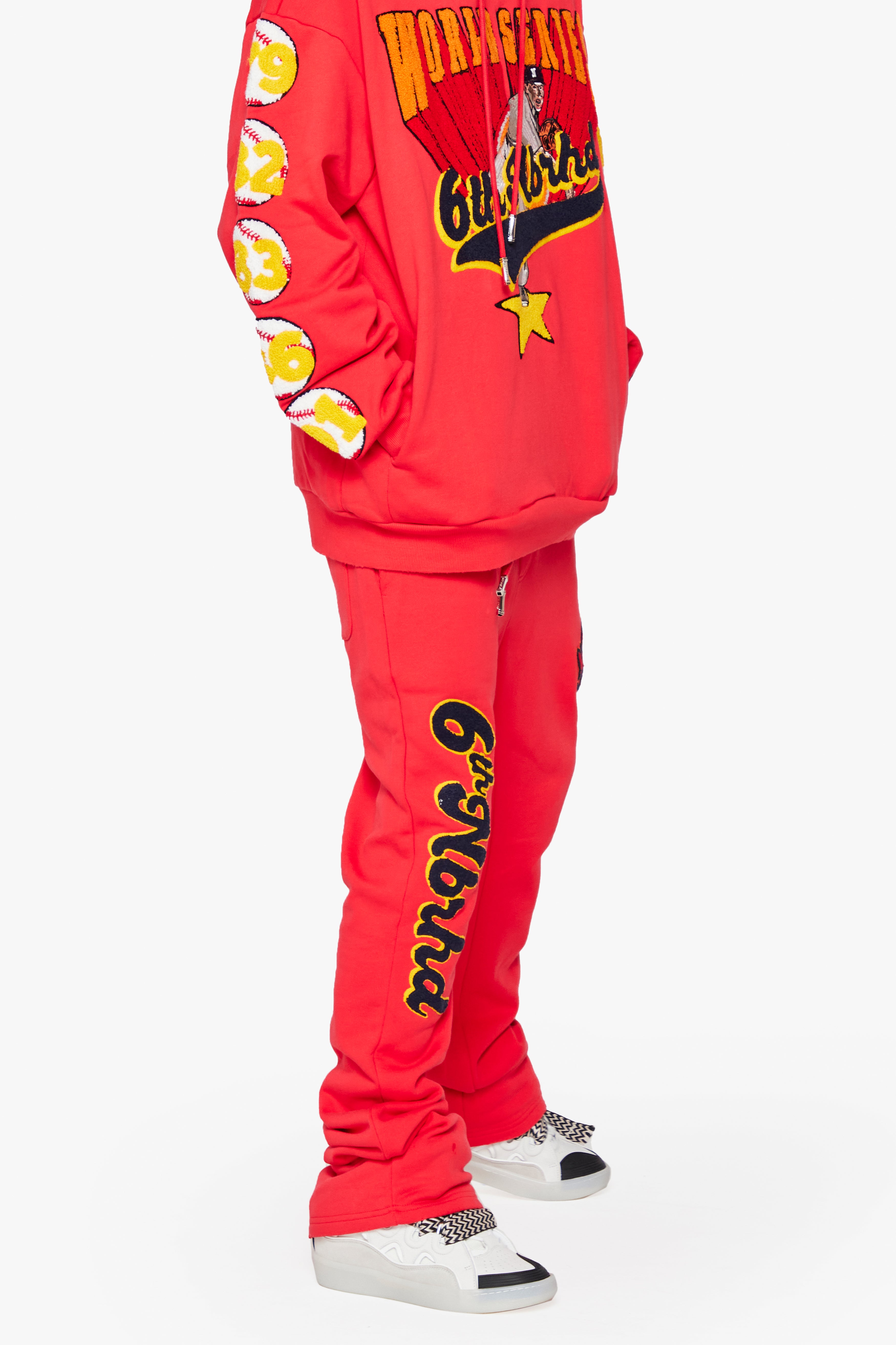 6thNBRHD FLEECE PANTS STACKED "CHAMPS" RED