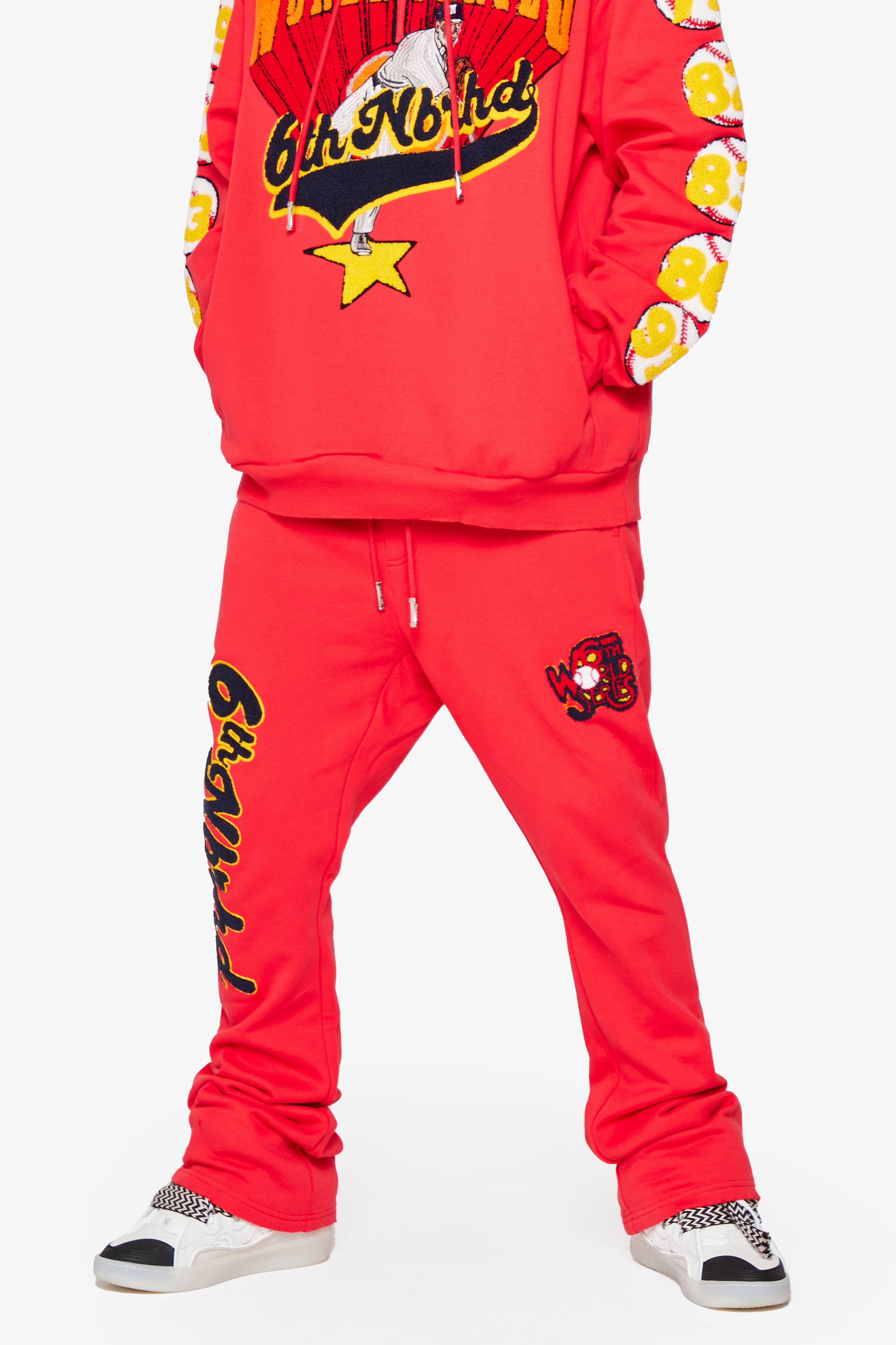 6thNBRHD FLEECE PANTS STACKED "CHAMPS" RED