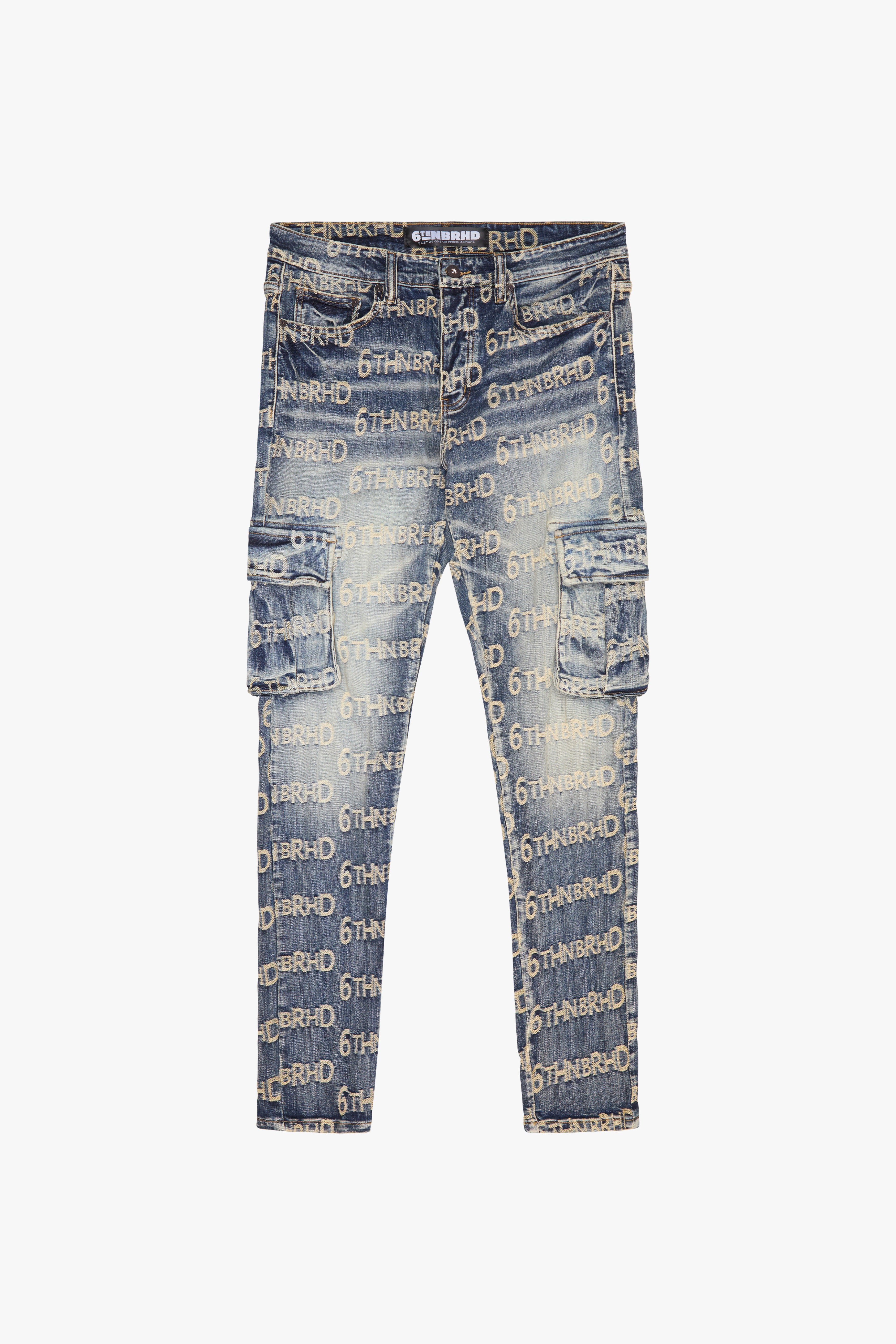 "BOLD" DENIM JACQUARD SKINNY - BLUE WASH