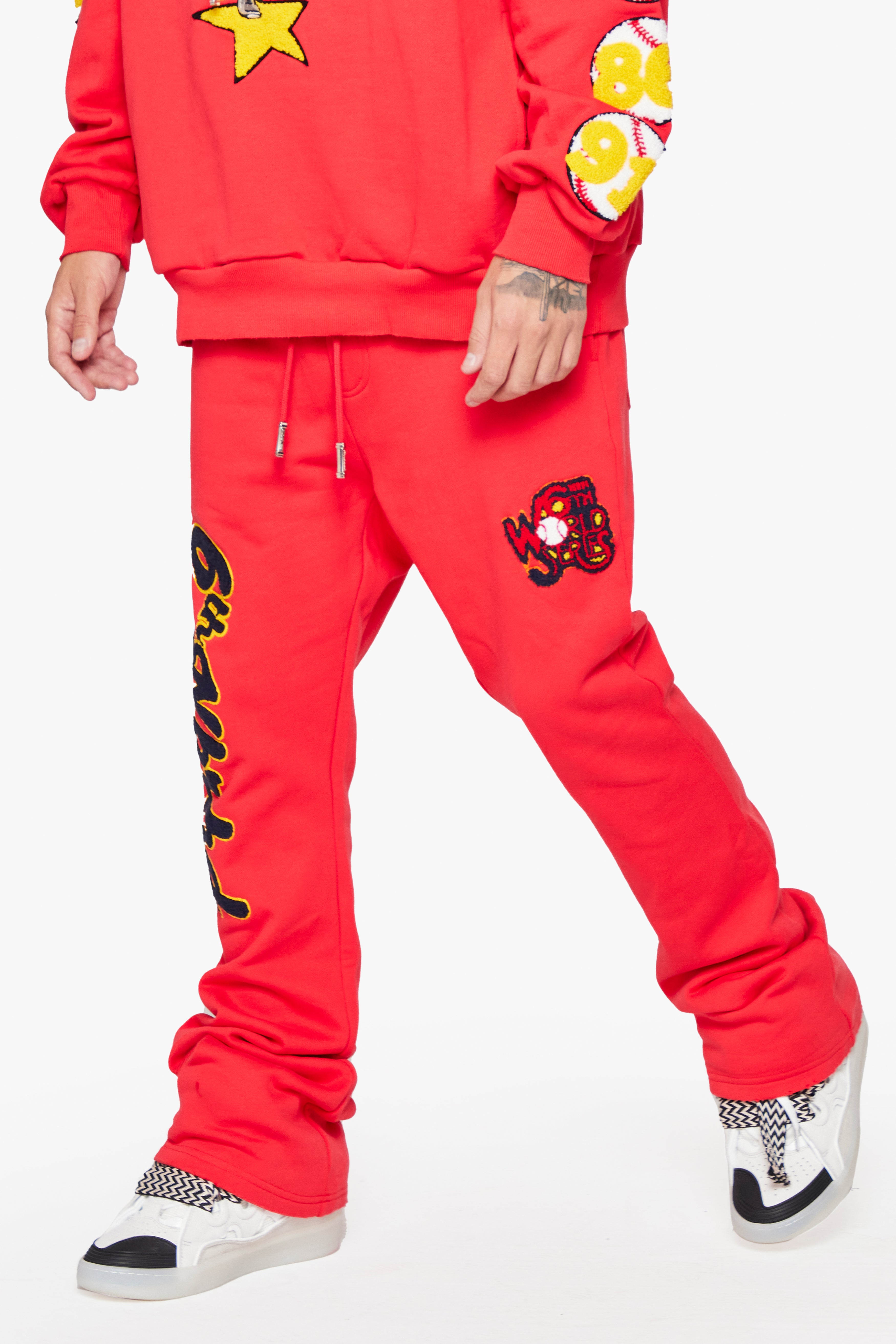 6thNBRHD FLEECE PANTS STACKED "CHAMPS" RED
