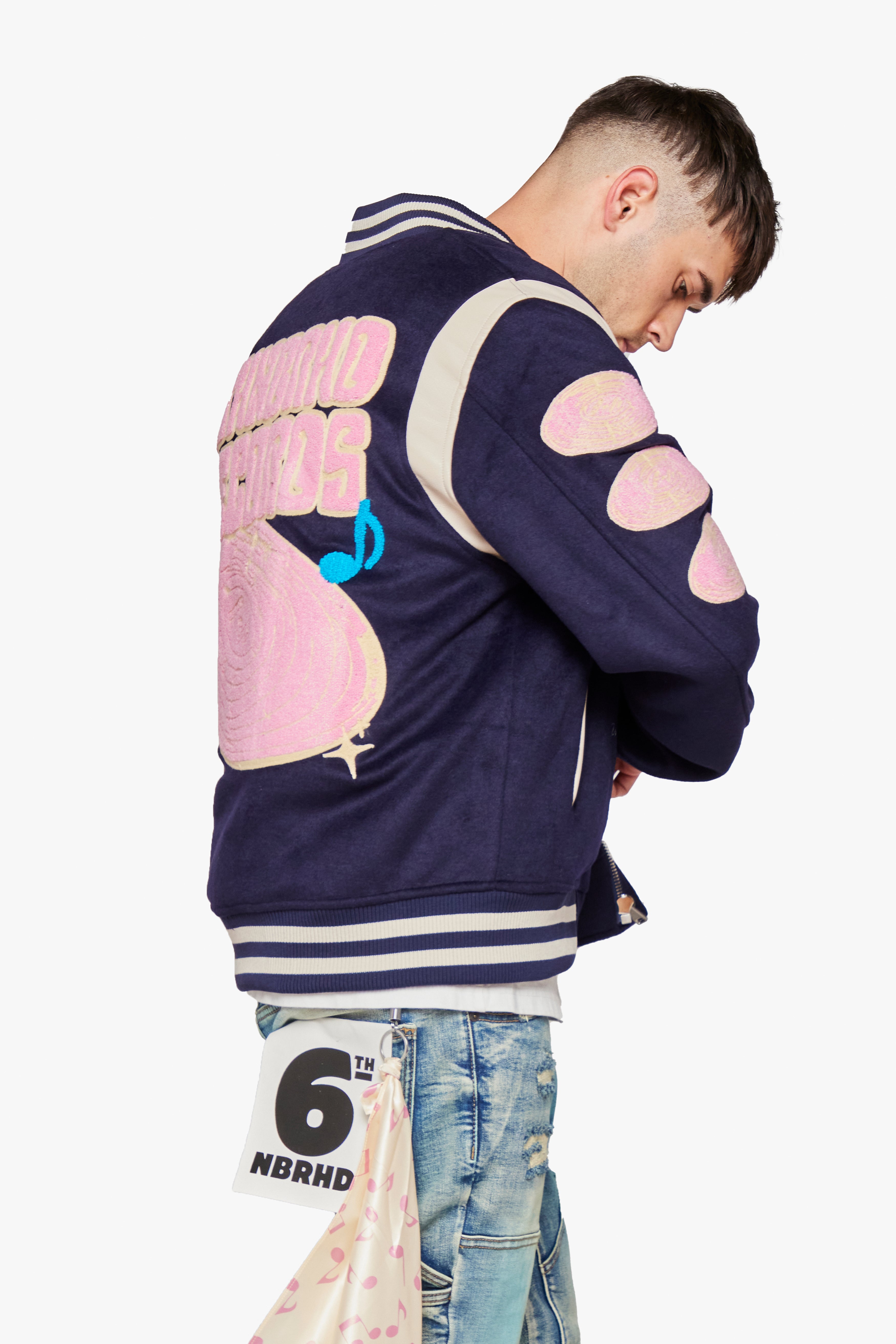 6thNBRHD VARSITY JACKET "HIT RECORDS" -NAVY