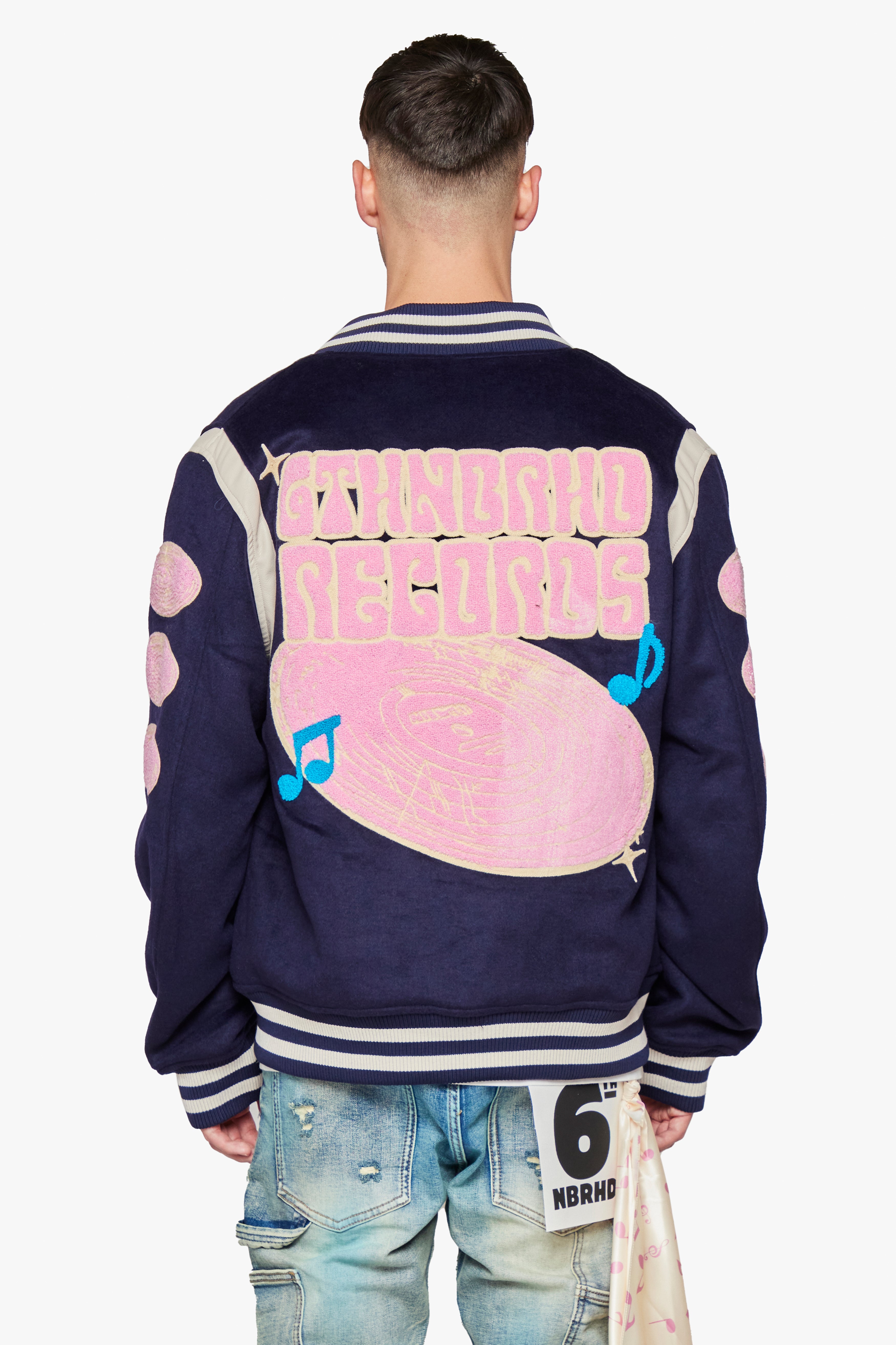 6thNBRHD VARSITY JACKET "HIT RECORDS" -NAVY