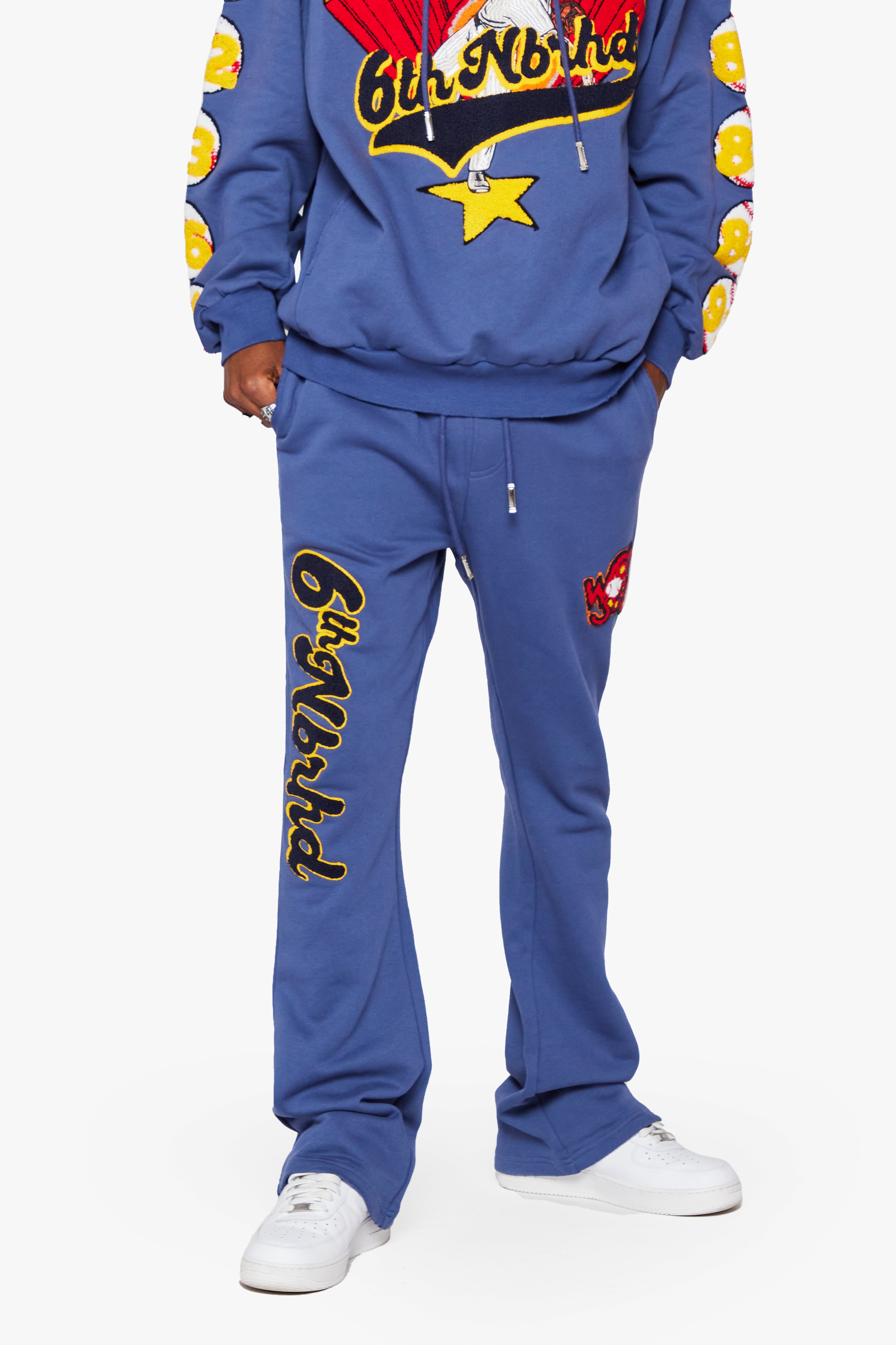 6thNBRHD FLEECE PANTS STACKED "CHAMPS" NAVY