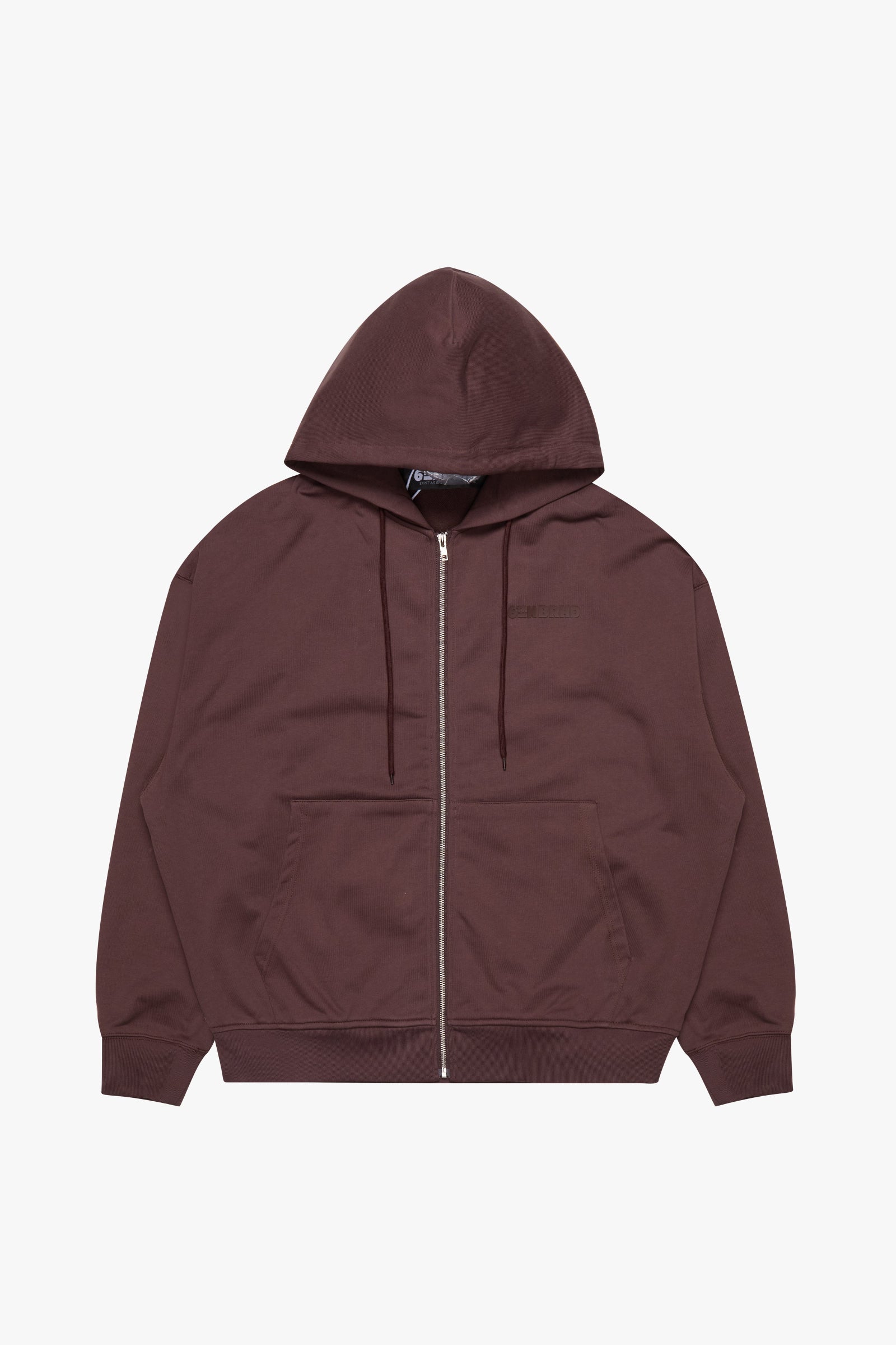 "Esntl 2.0" Relaxed Full-Zip Hoodie Brown