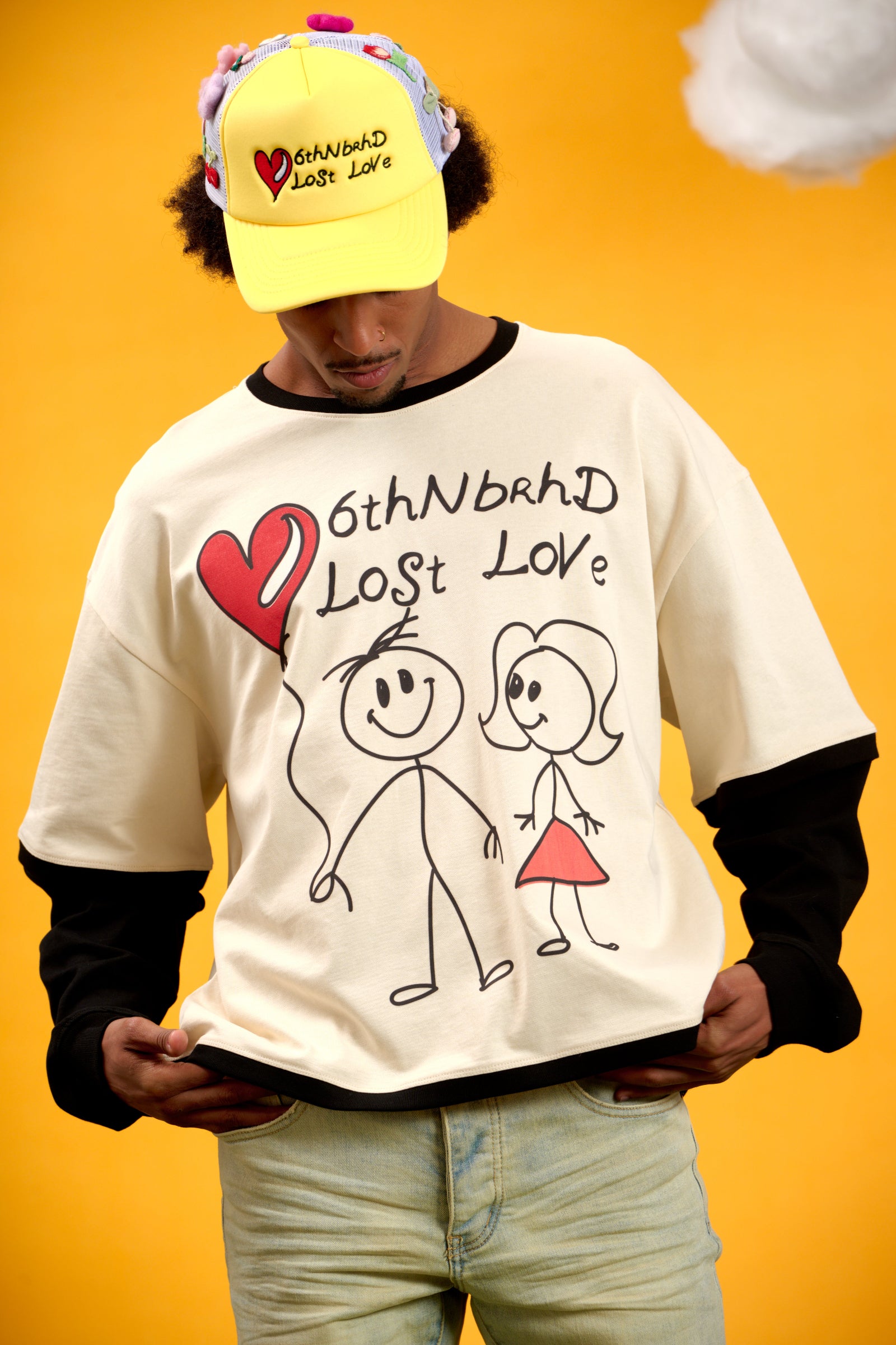 "Drawing" Graphic Long Sleeve Tee Cream