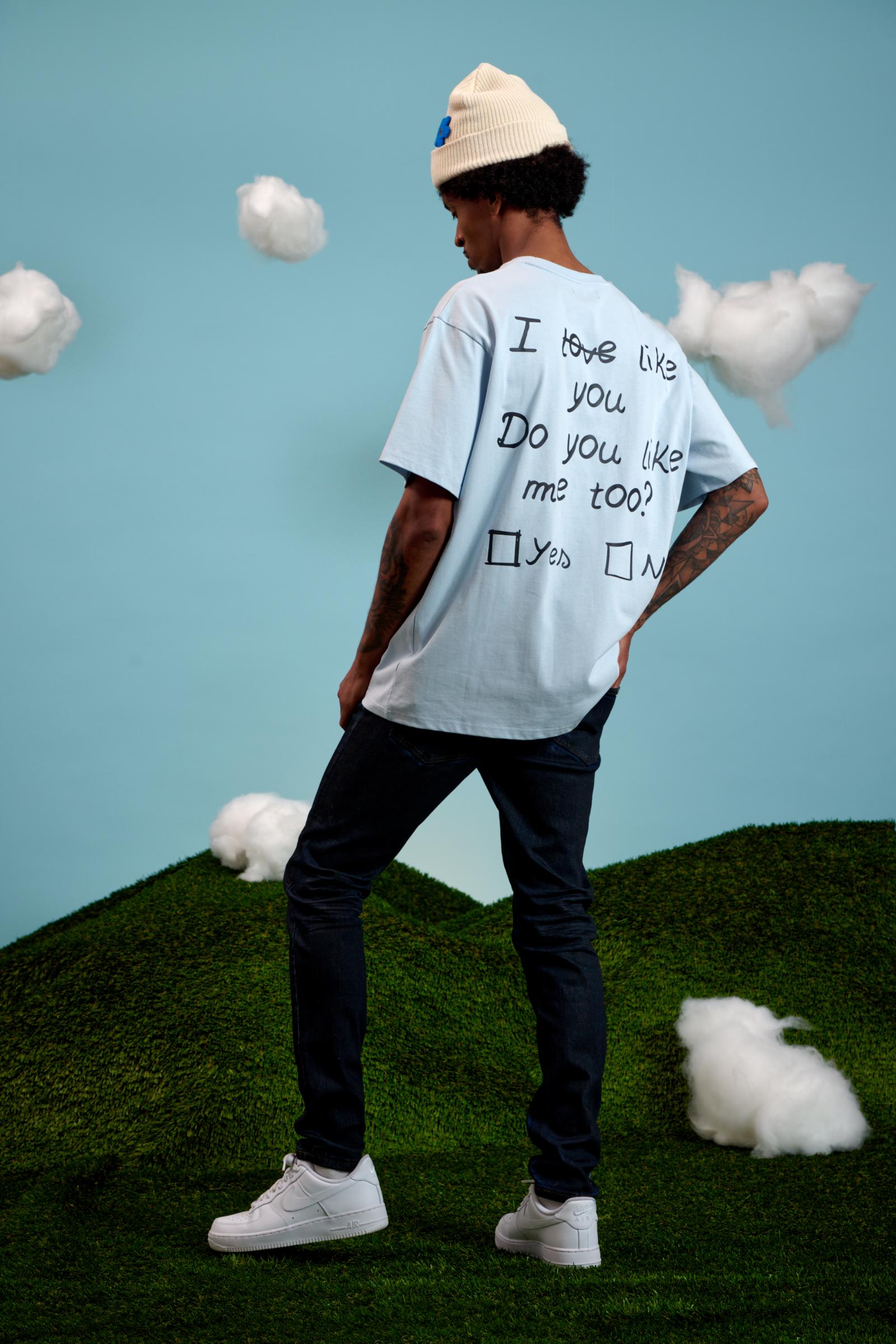"Yes/No" Graphic Tee Baby Blue