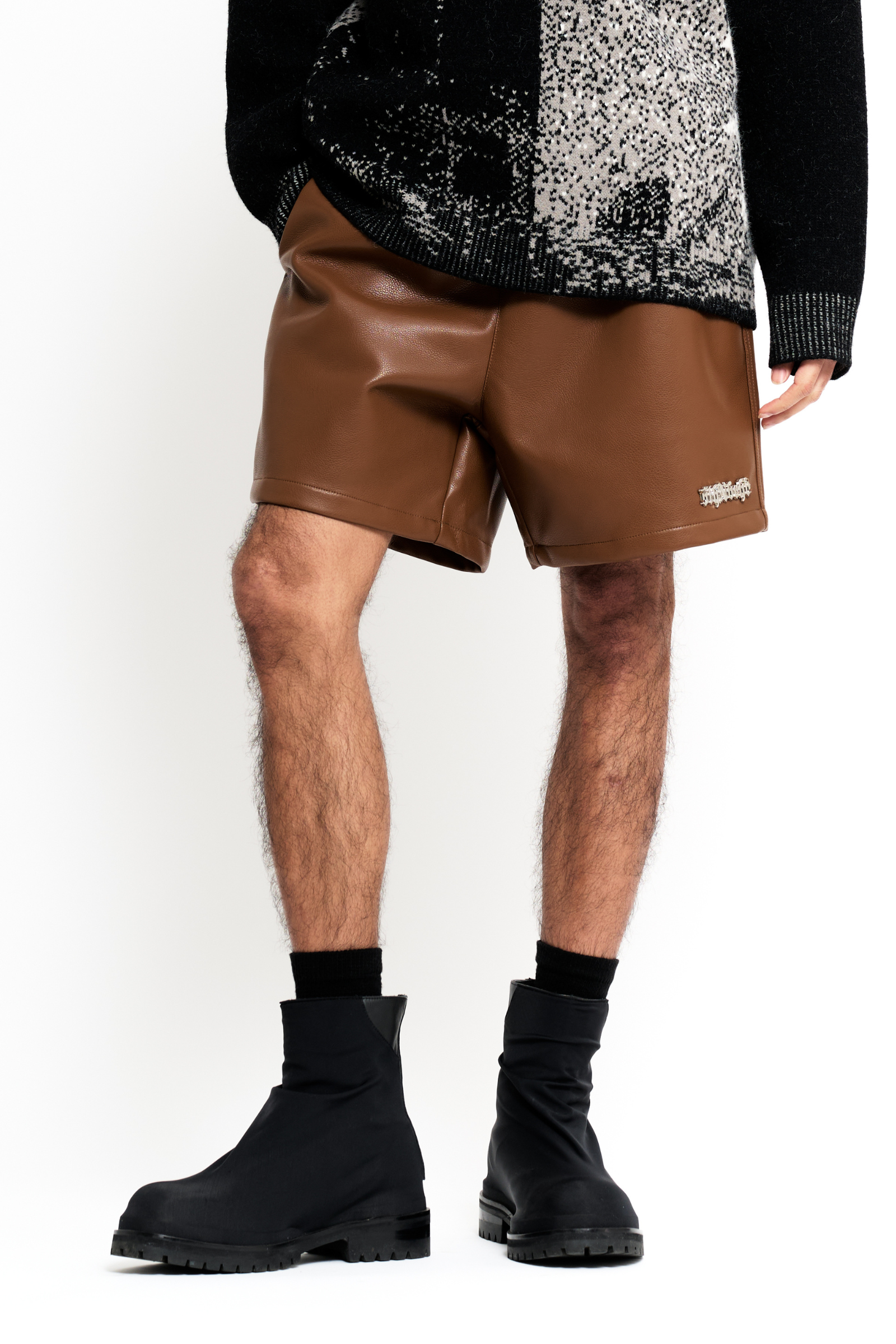 "Global" Leather Shorts Mocha