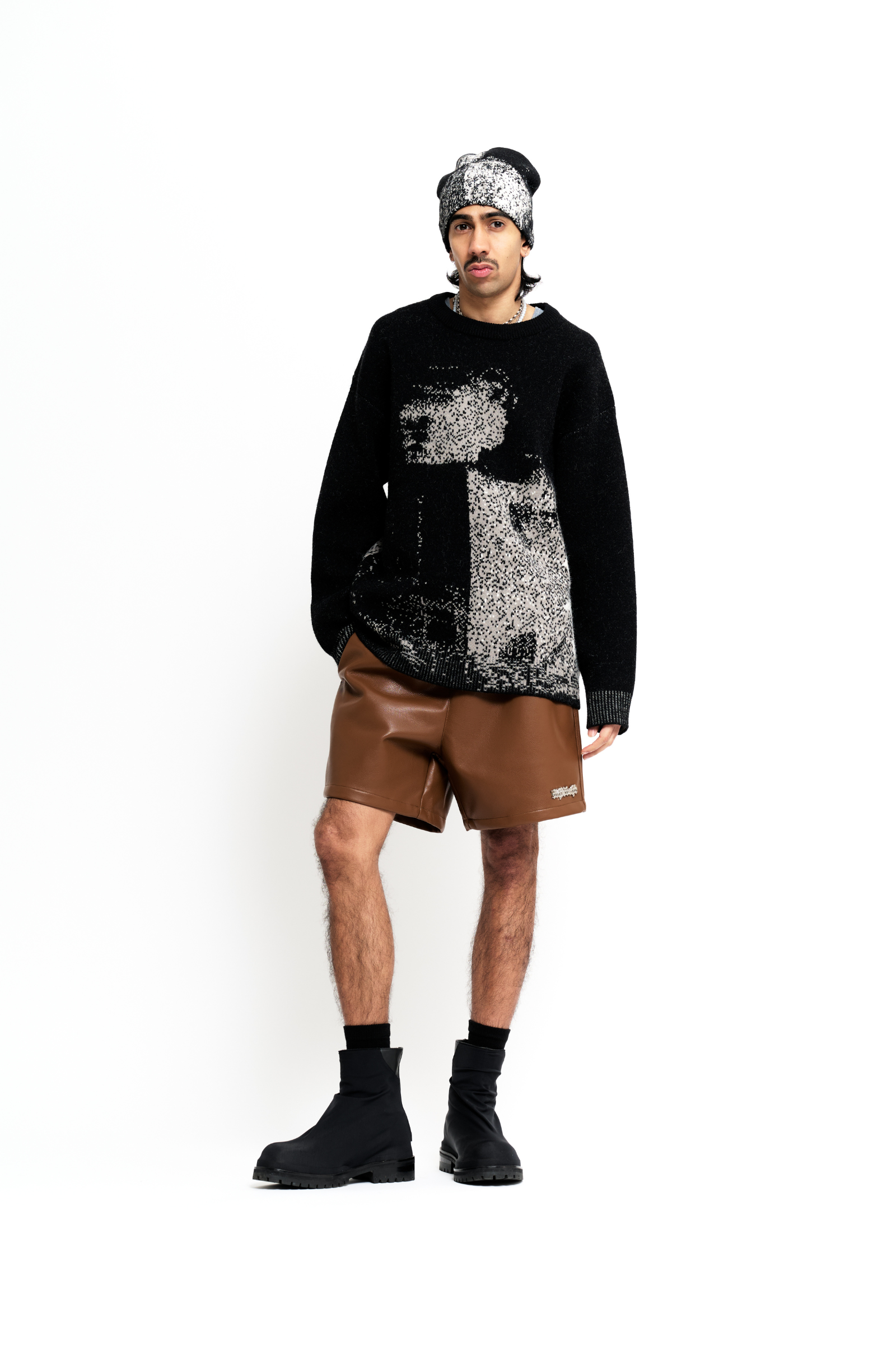 "Blinded" Abstract Jacquard Sweater Mocha
