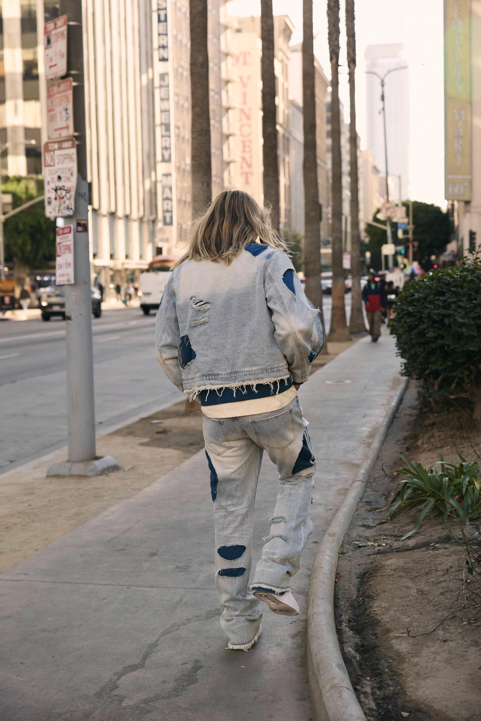 "Stripes" Distressed Denim Jacket