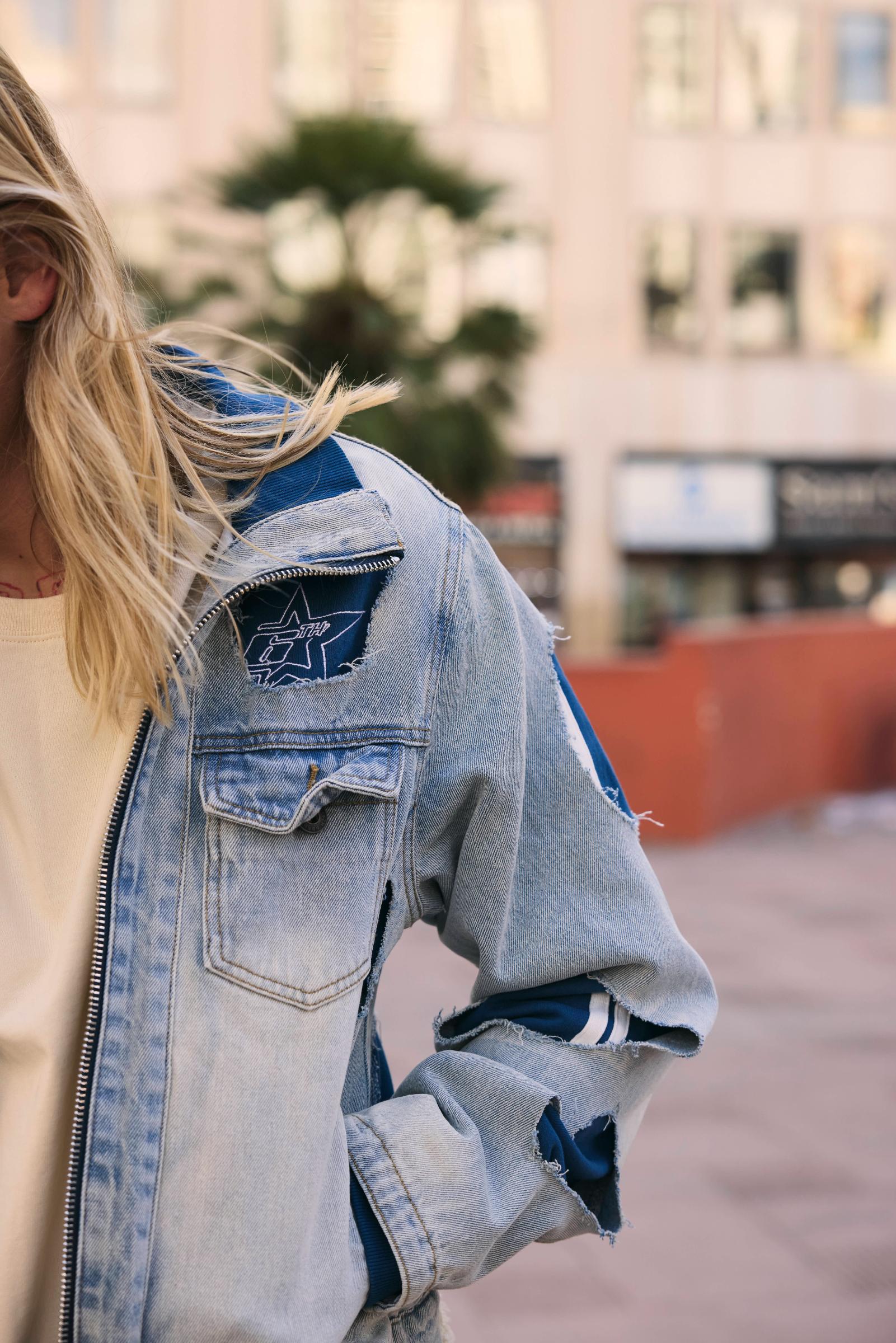 "Stripes" Distressed Denim Jacket