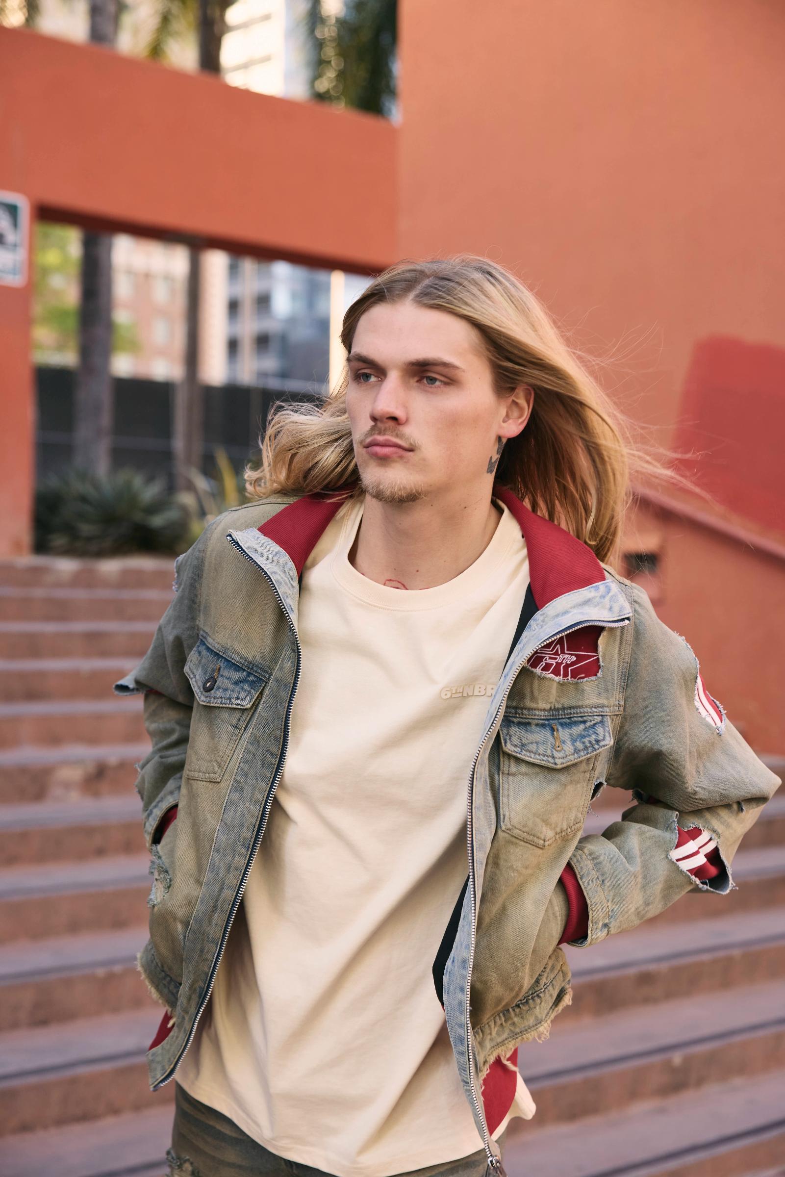 "Stripes" Distressed Denim Jacket