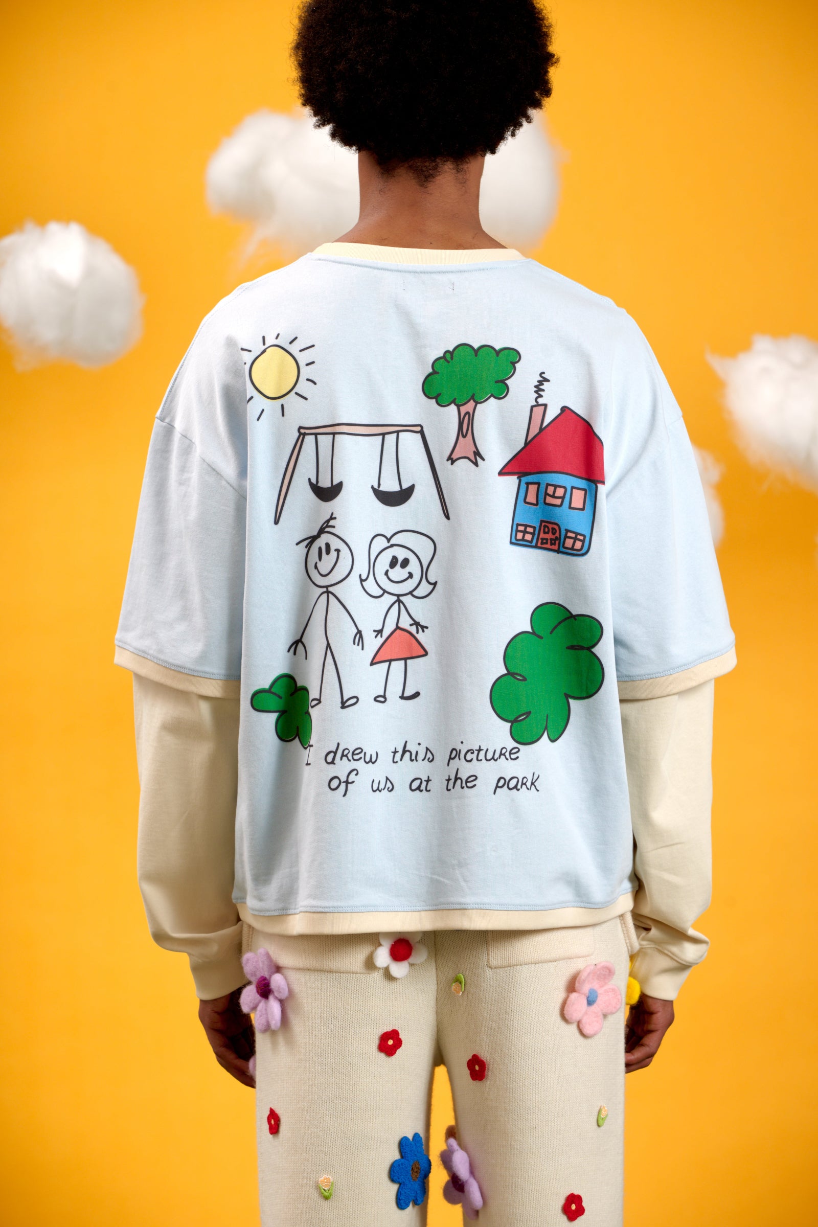 "Drawing" Graphic Long Sleeve Tee Baby Blue