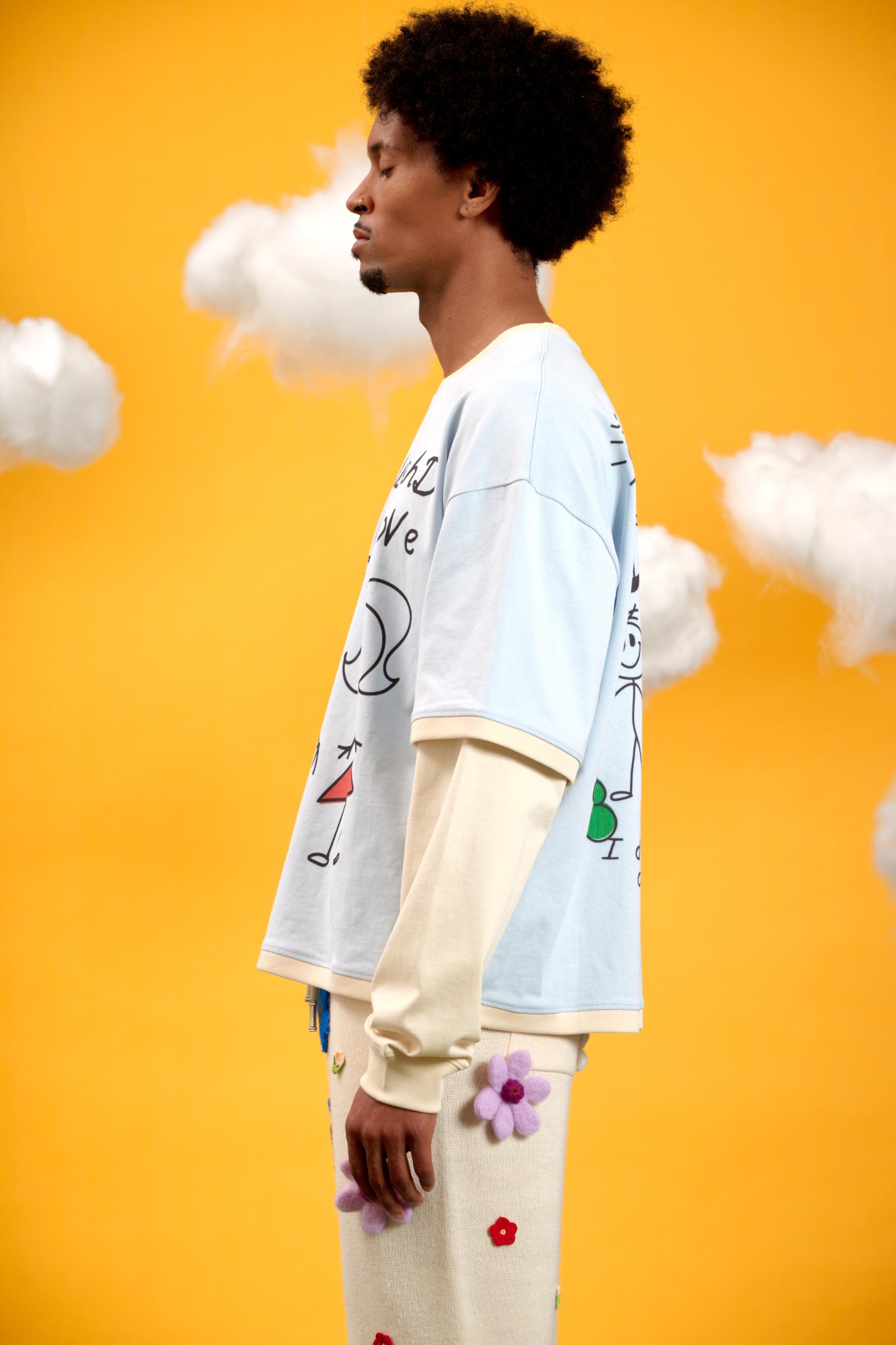 "Drawing" Graphic Long Sleeve Tee Baby Blue