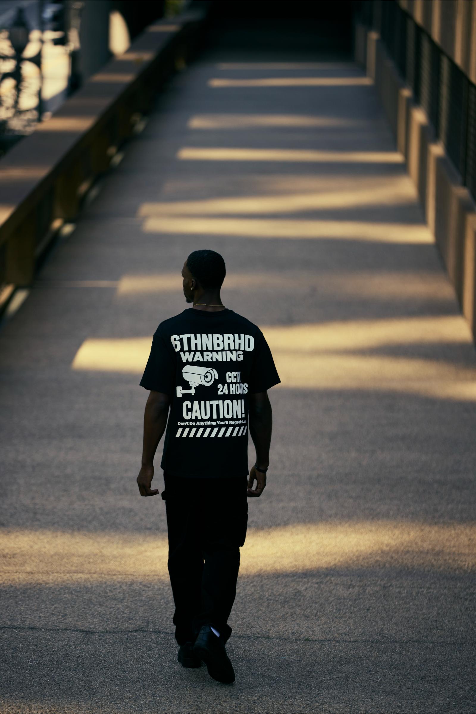 "Warning" Oversized Graphic Tee Black
