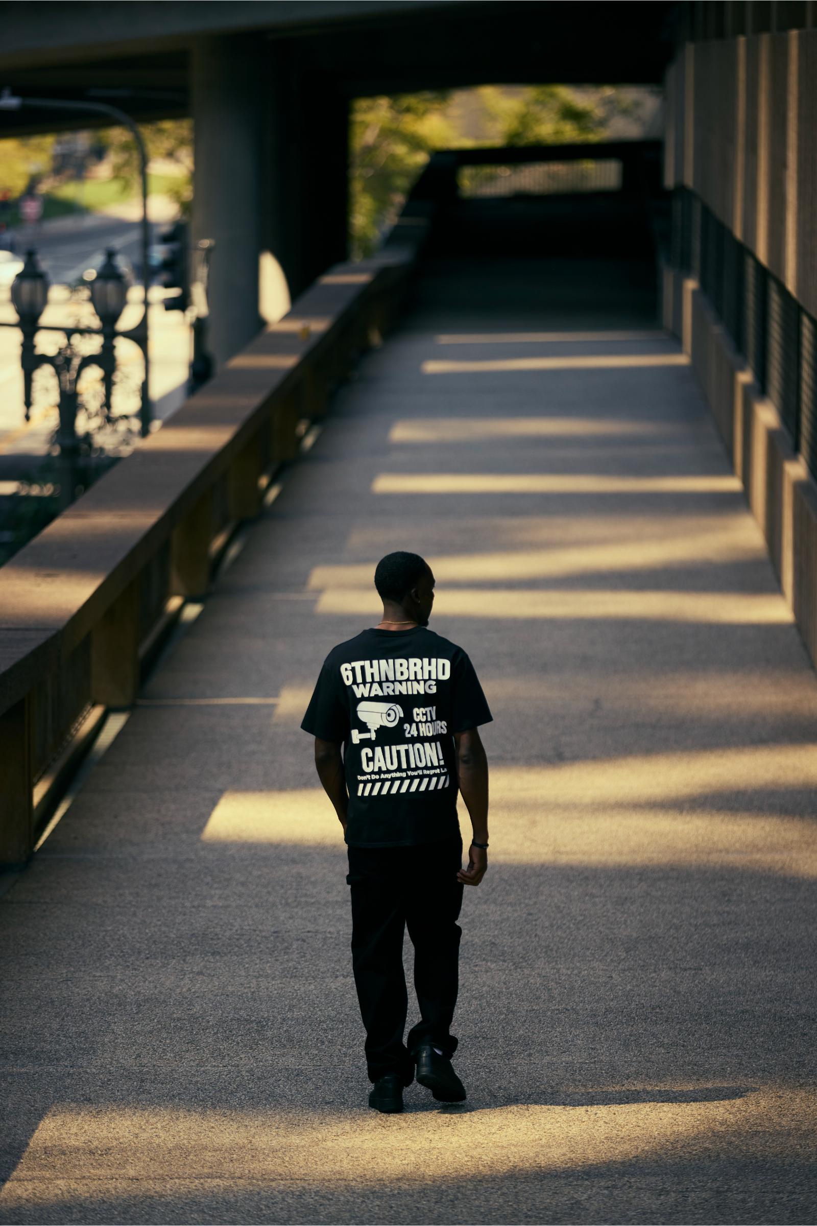 "Warning" Oversized Graphic Tee Black