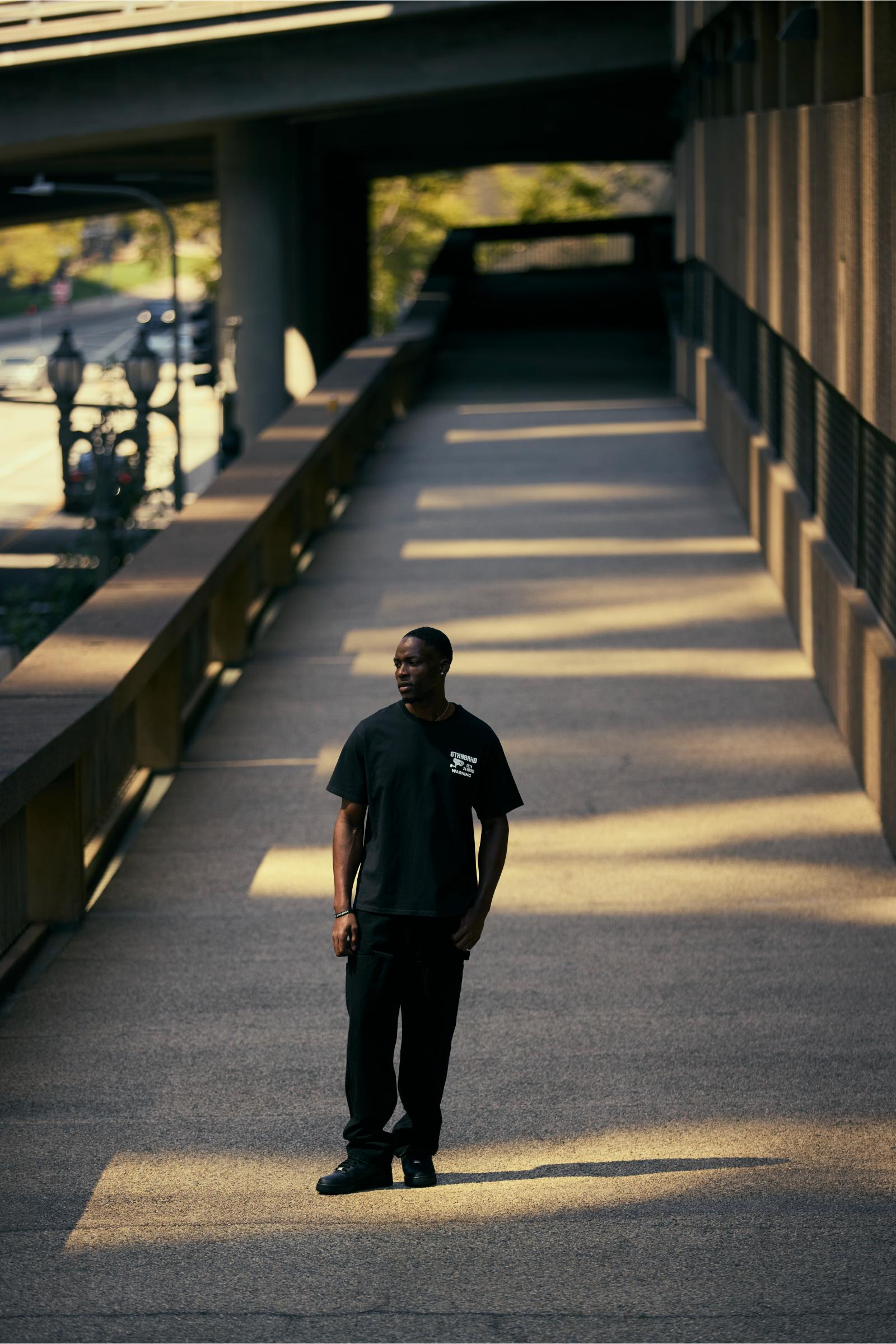 "Warning" Oversized Graphic Tee Black