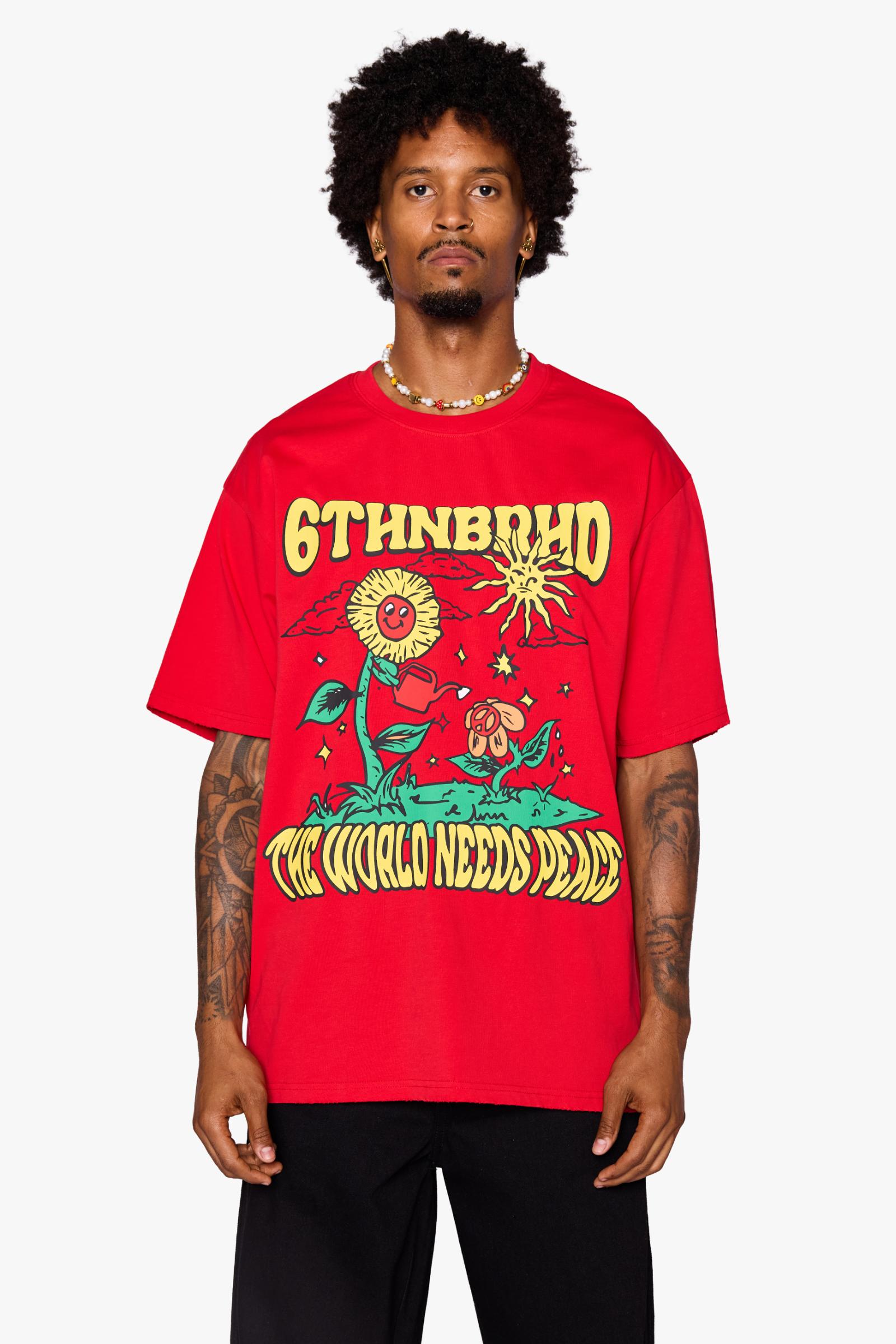 "Need Peace" Oversized Tee Red