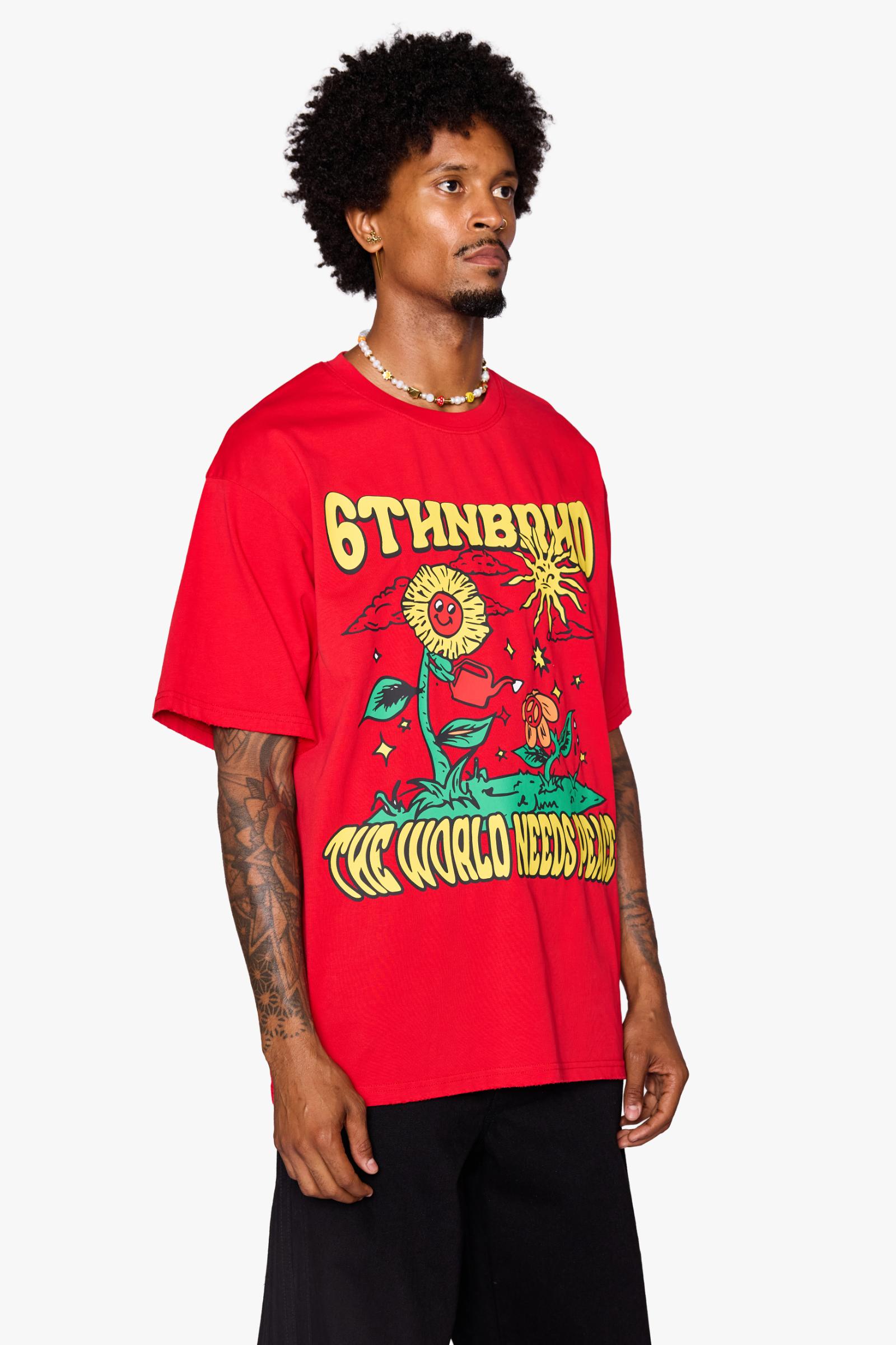 "Need Peace" Oversized Tee Red