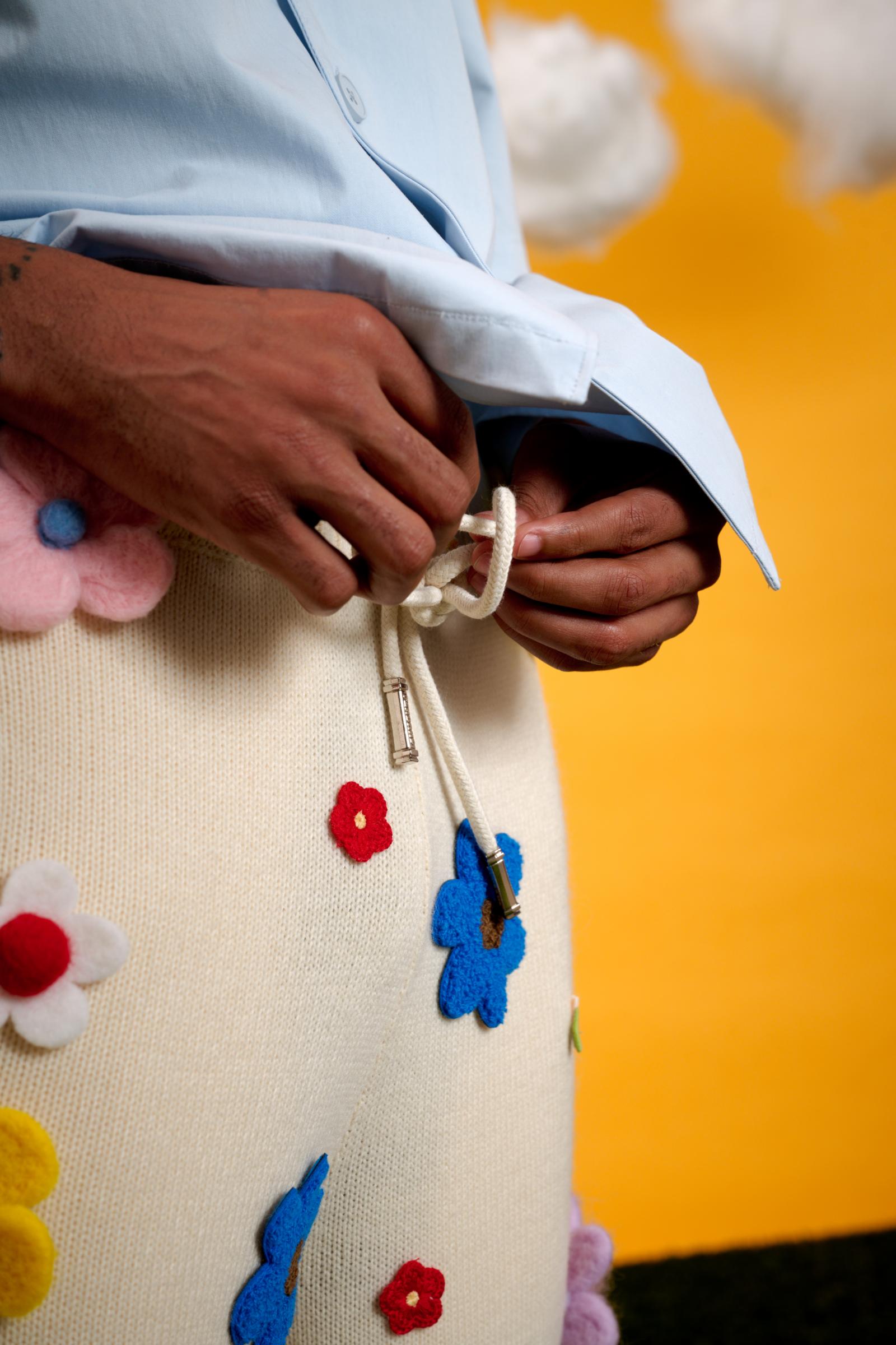 "Bloom" Relaxed Pants with Flower Appliqués