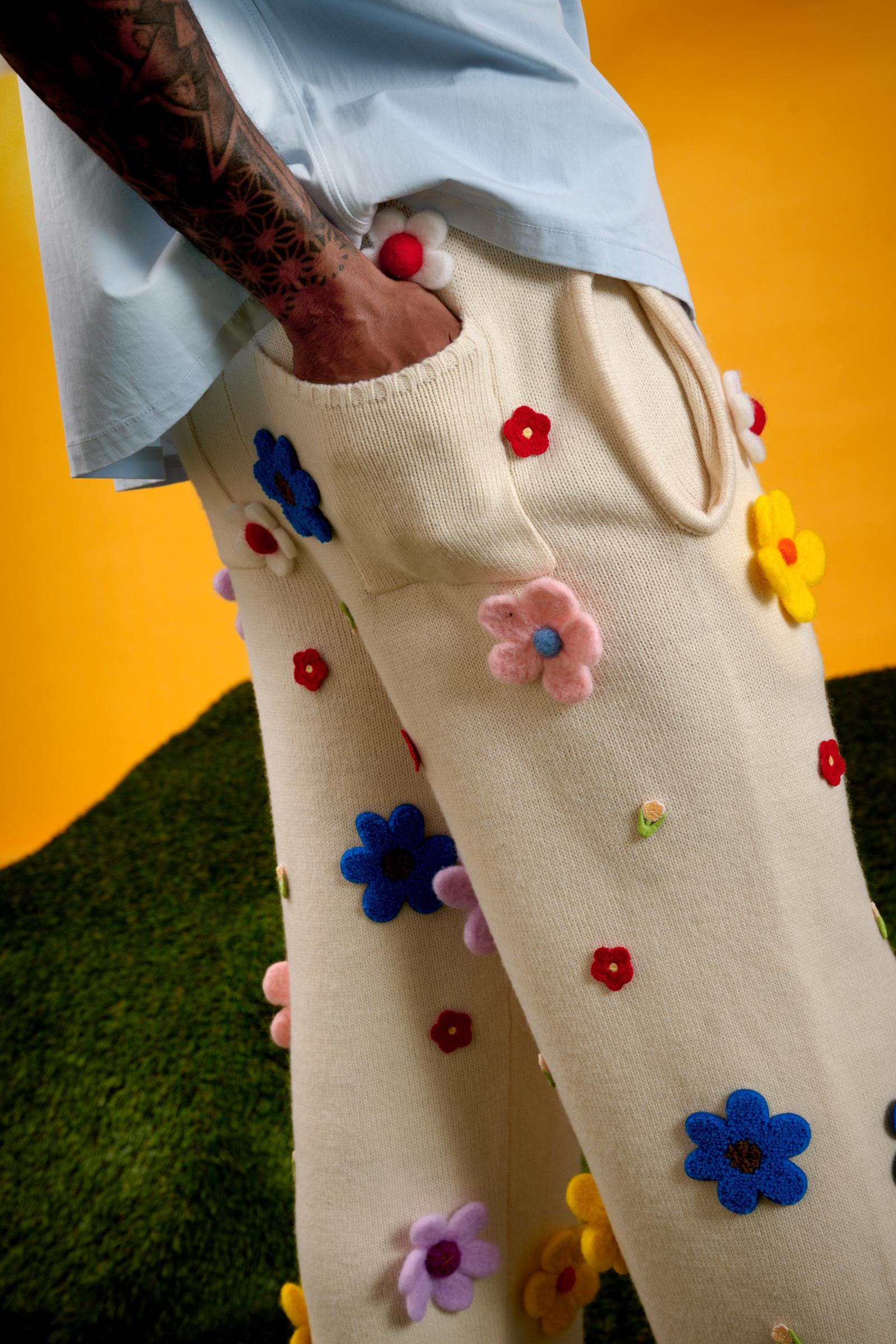 "Bloom" Relaxed Pants with Flower Appliqués