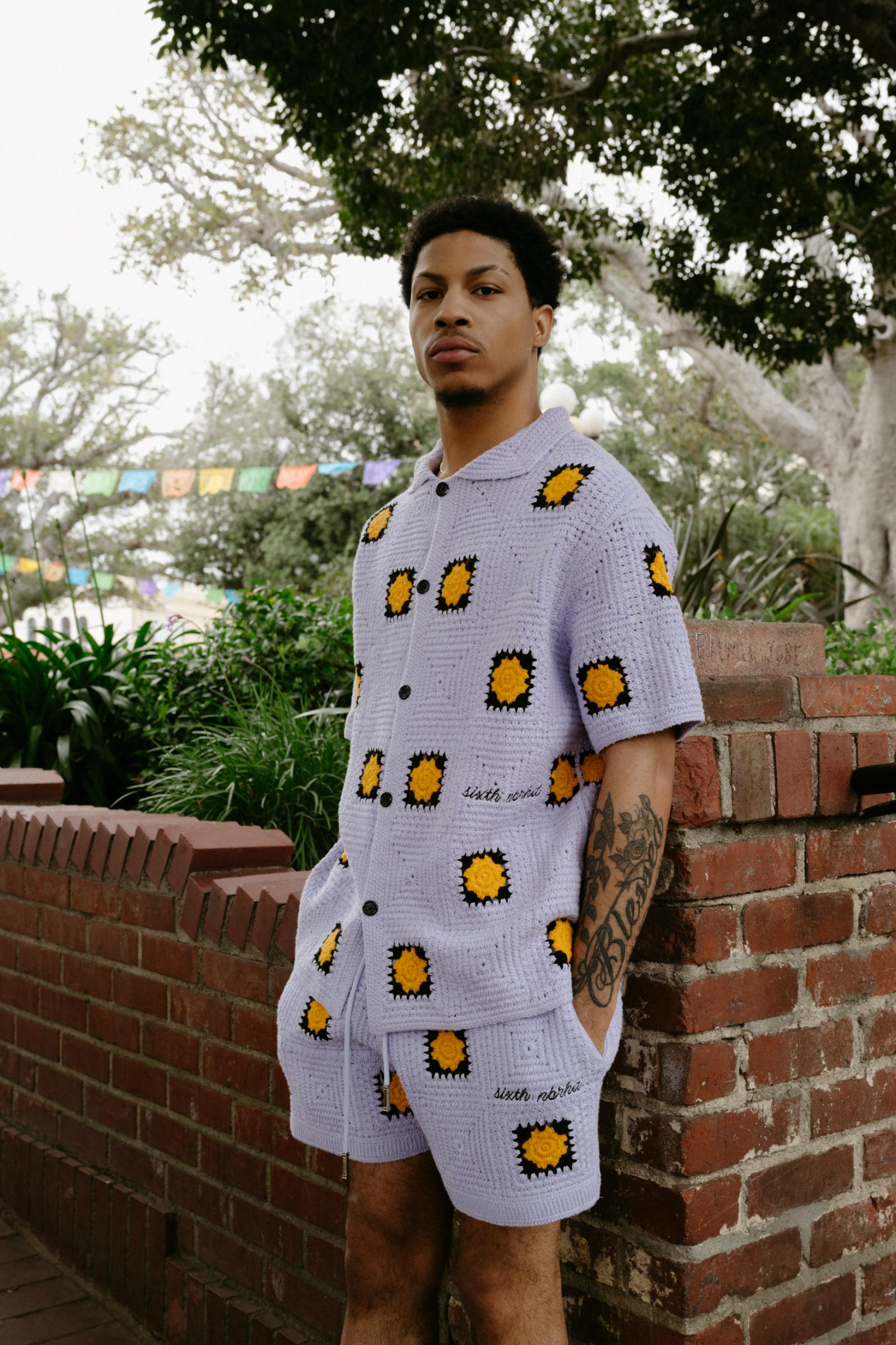 "Bazzar" Crochet Button-up Shirt Purple