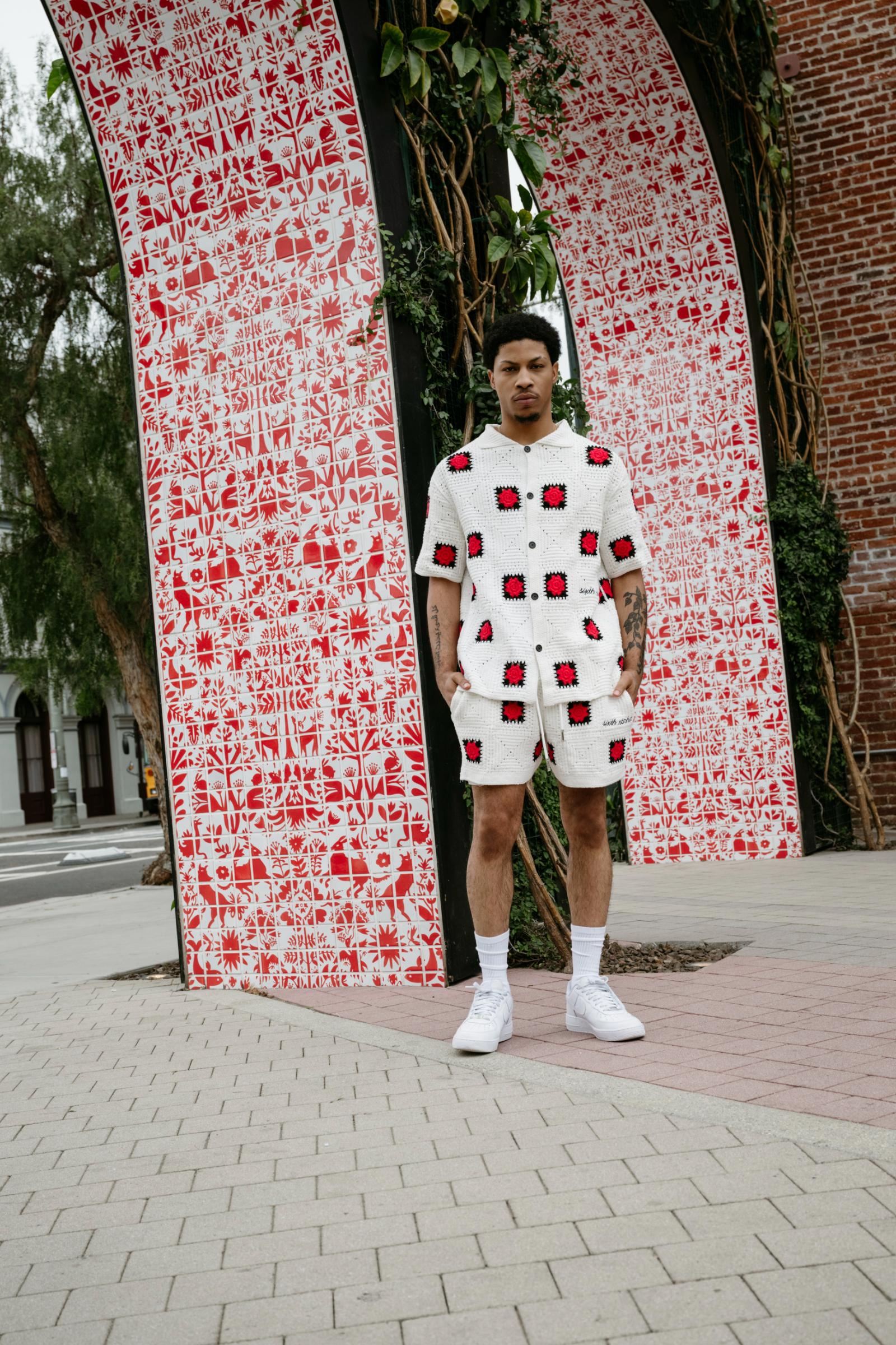 "Bazzar" Crochet Button-Up Shirt White-Black