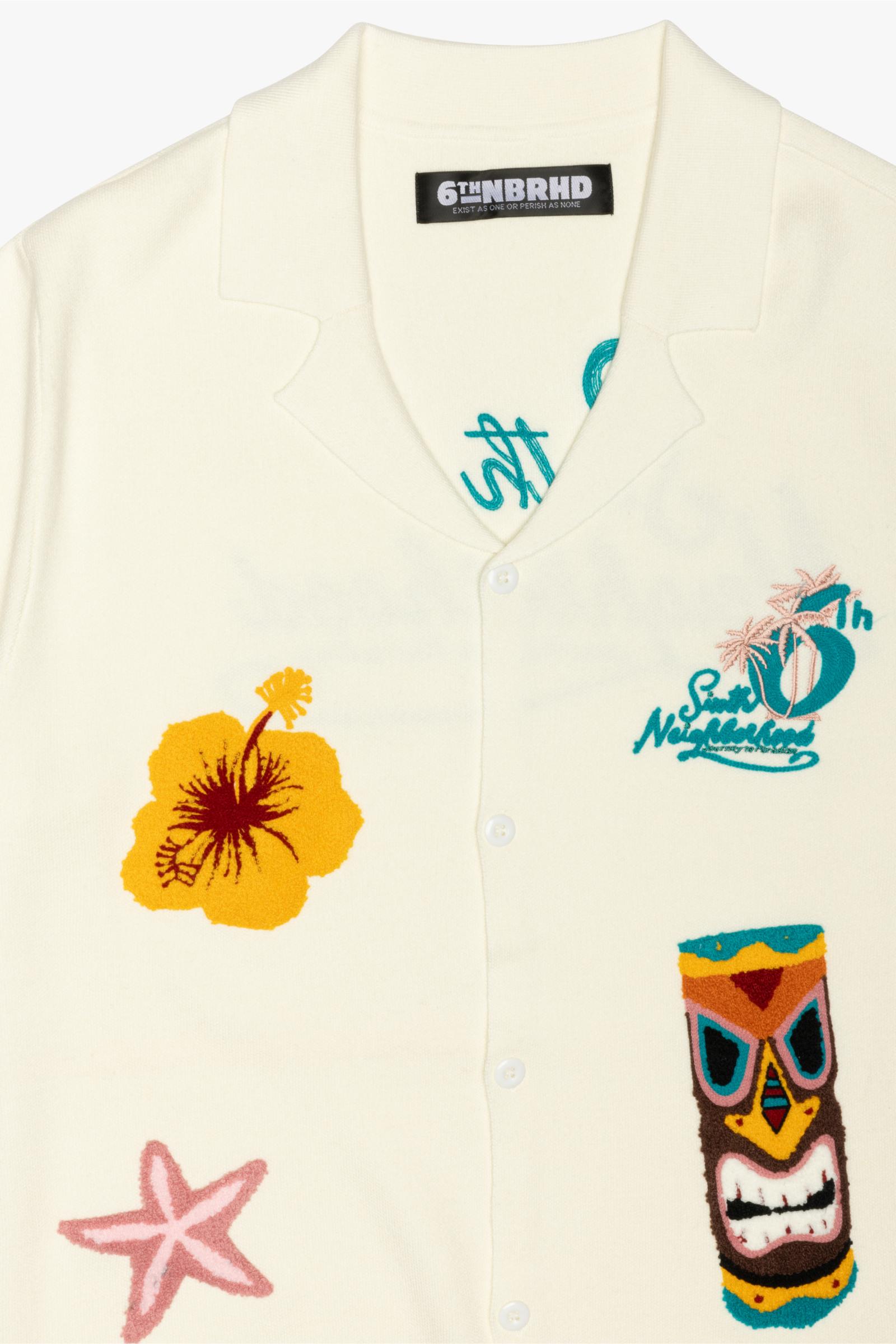 "Tropics" Knit Camp Shirt Cream