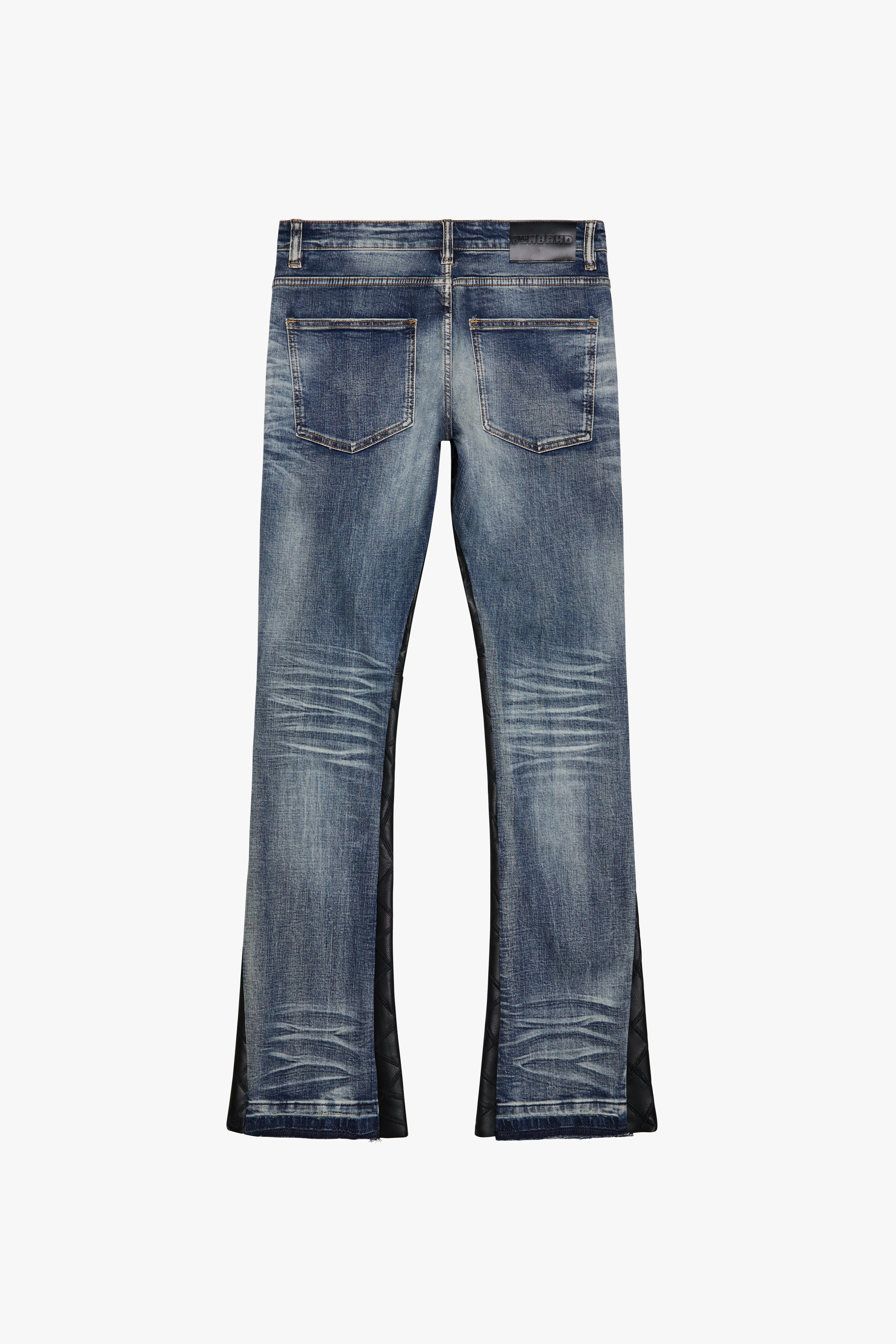 6thNBRHD LEATHER DENIM STACKED "IRON" -BLUE WASH/BLACK