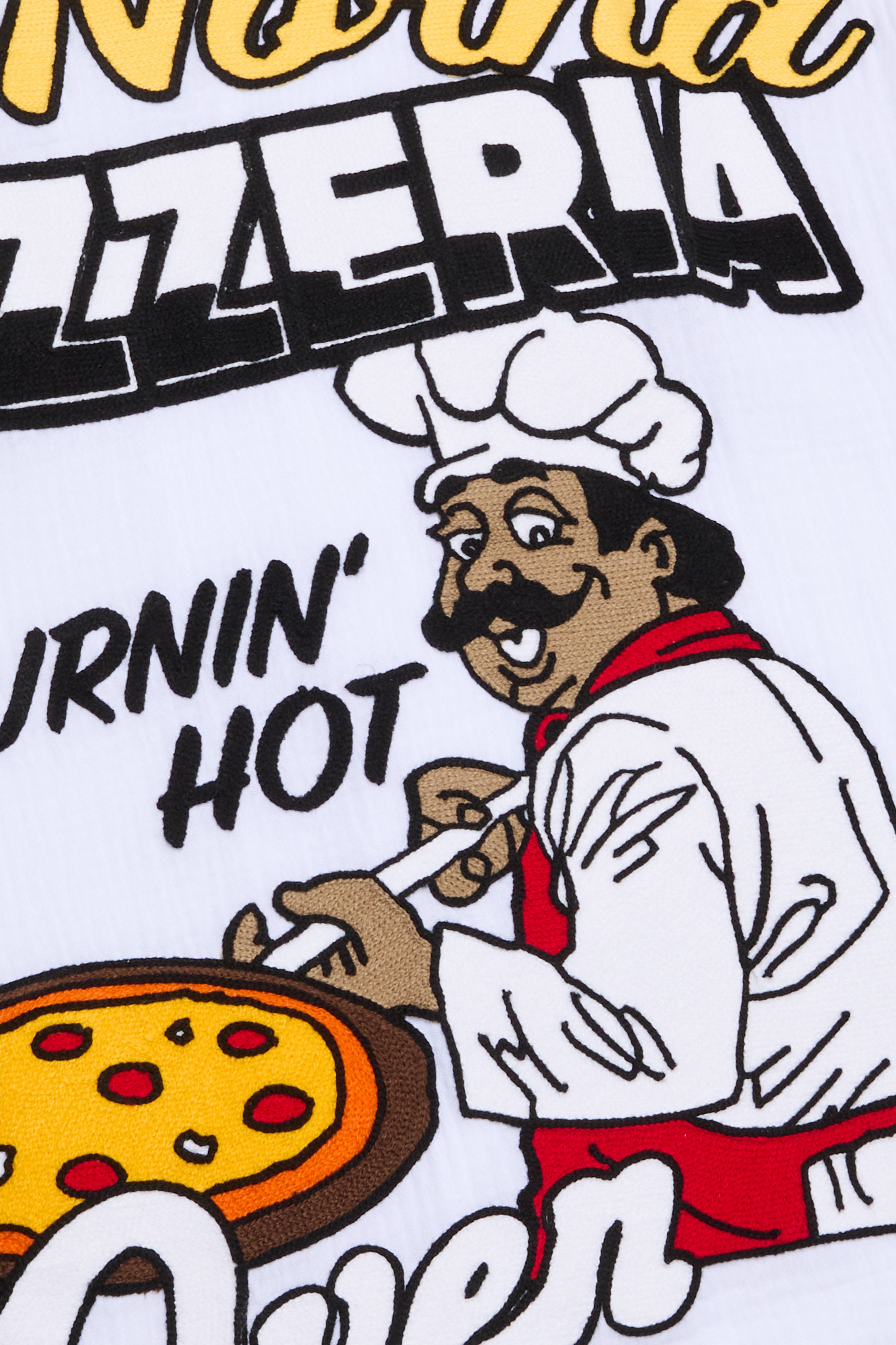 "Pizzeria" Graphic Button Down Shirt White