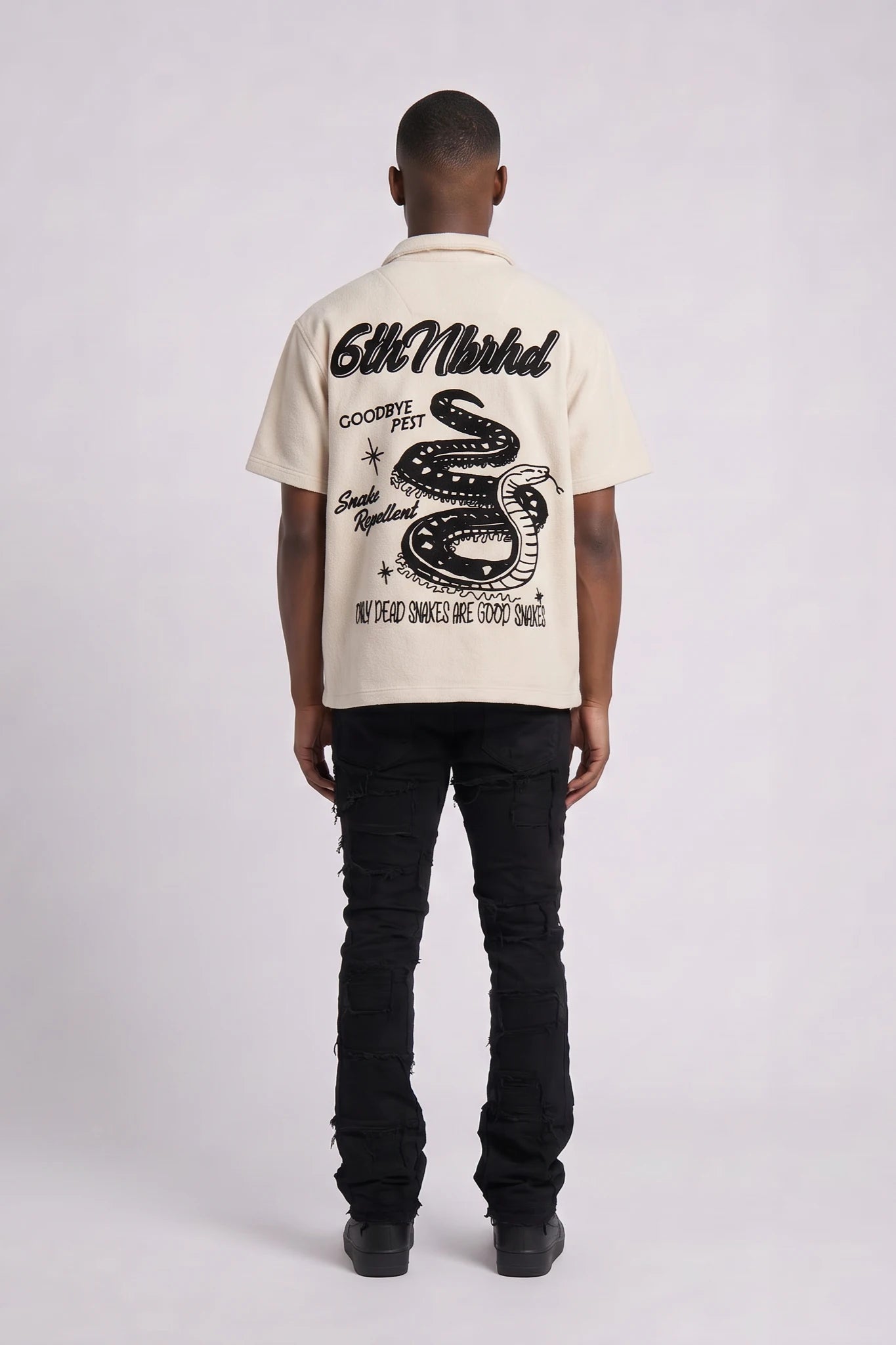 "Dead Snakes" Woven Polo Shirt Cream