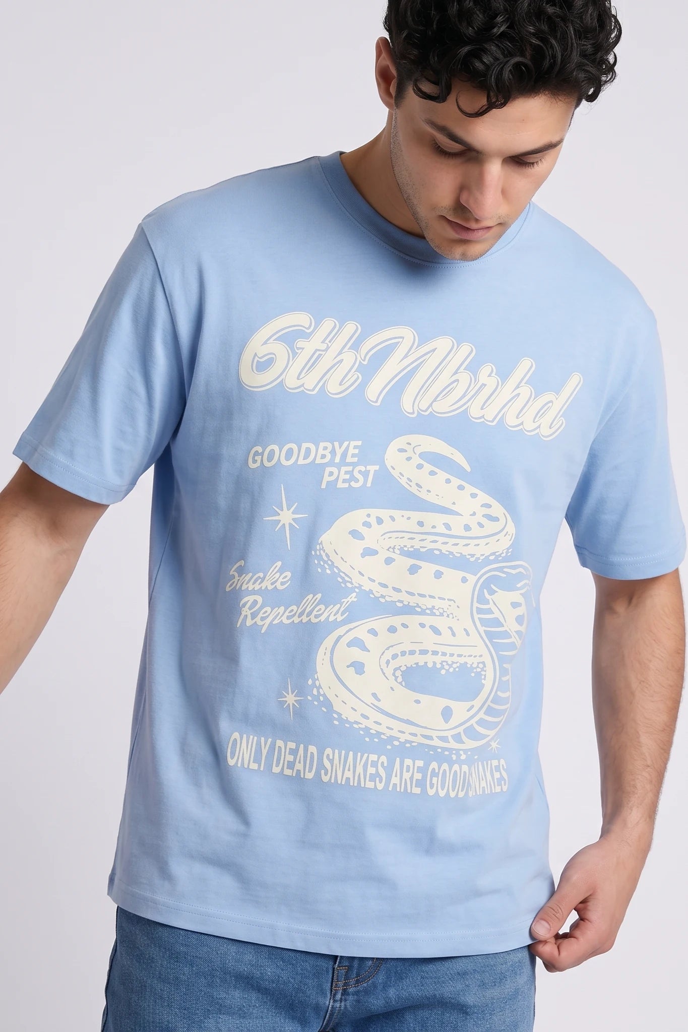 "Goodbye Pest" Graphic Tee Sky Blue