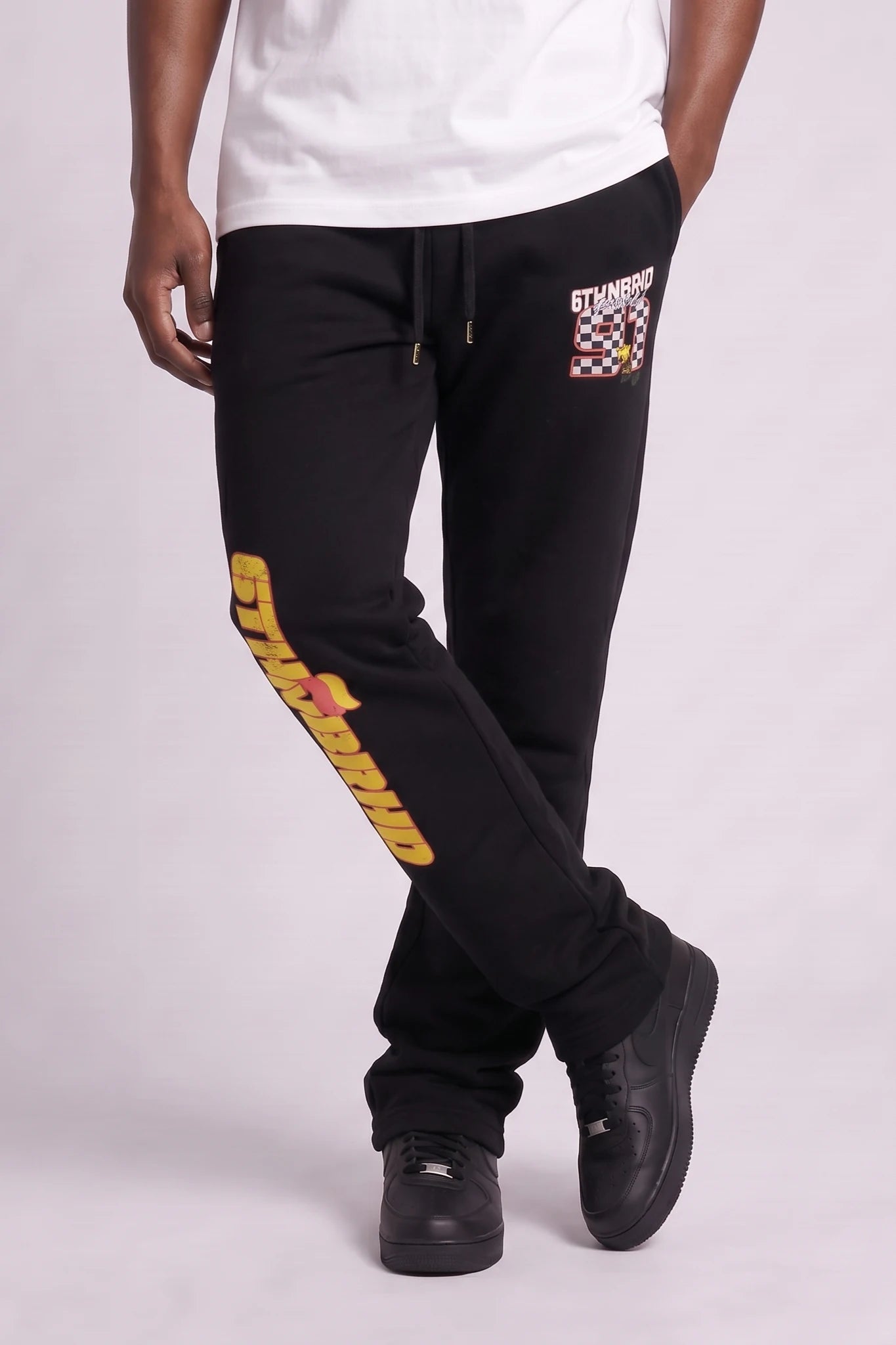 "Pit Stop" Stacked Pants Black