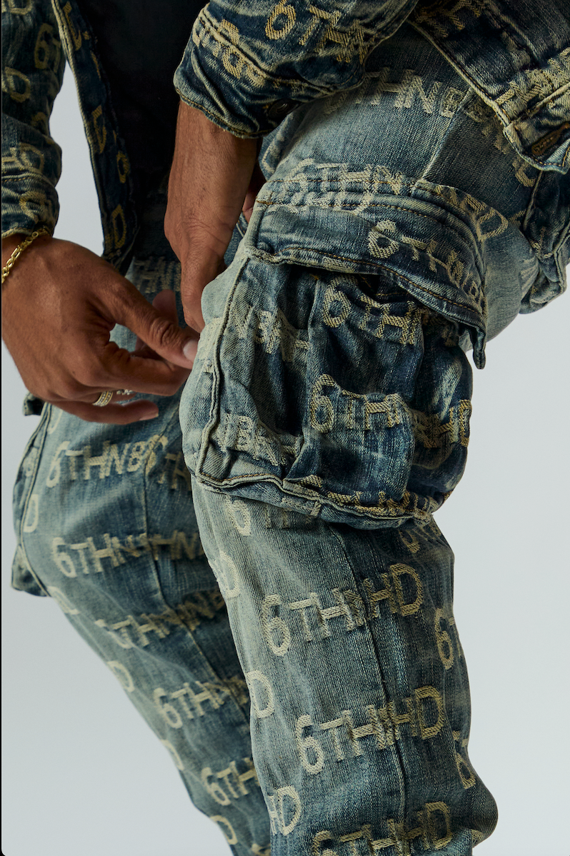 "BOLD" DENIM JACQUARD SKINNY - BLUE WASH