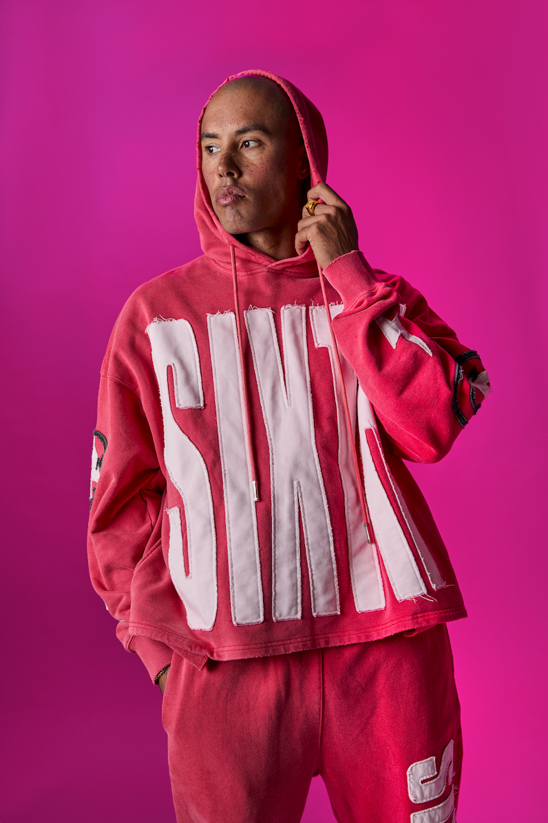 "PATCHES" CROPPED PULLOVER RED