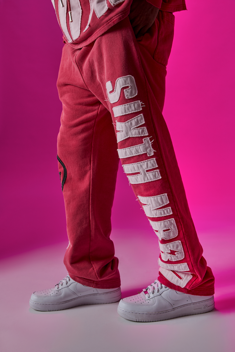 "CUTOUT" RELAXED FIT FLEECE PANTS RED