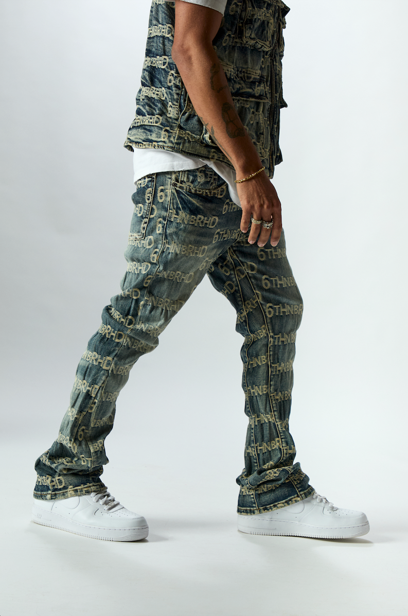 "Italic" Stacked Jeans Blue Wash