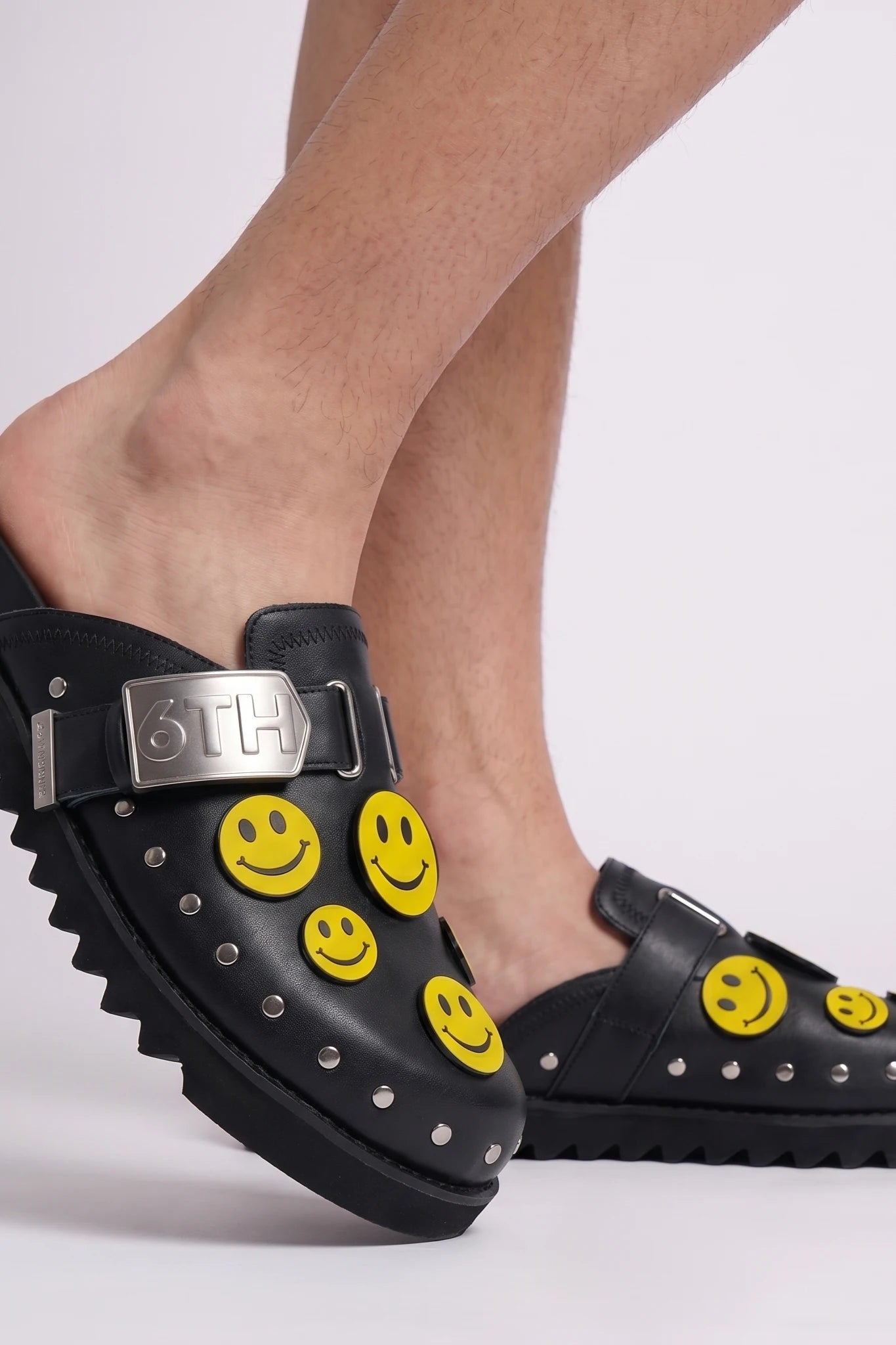 "Skip" Leather Mule Slides Black