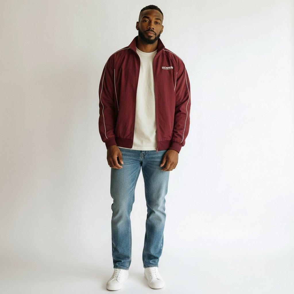 "Status" Maroon Track Jacket with White Piping