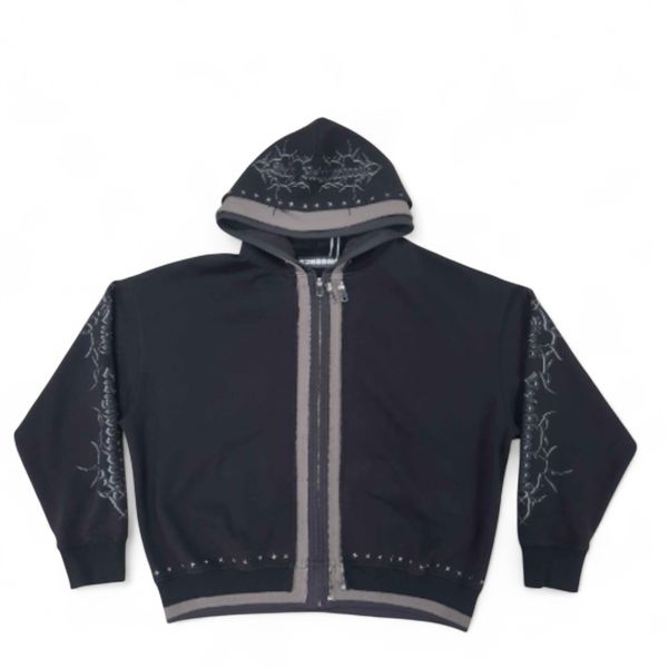 "Wisteria" Black Zip-Up Hoodie