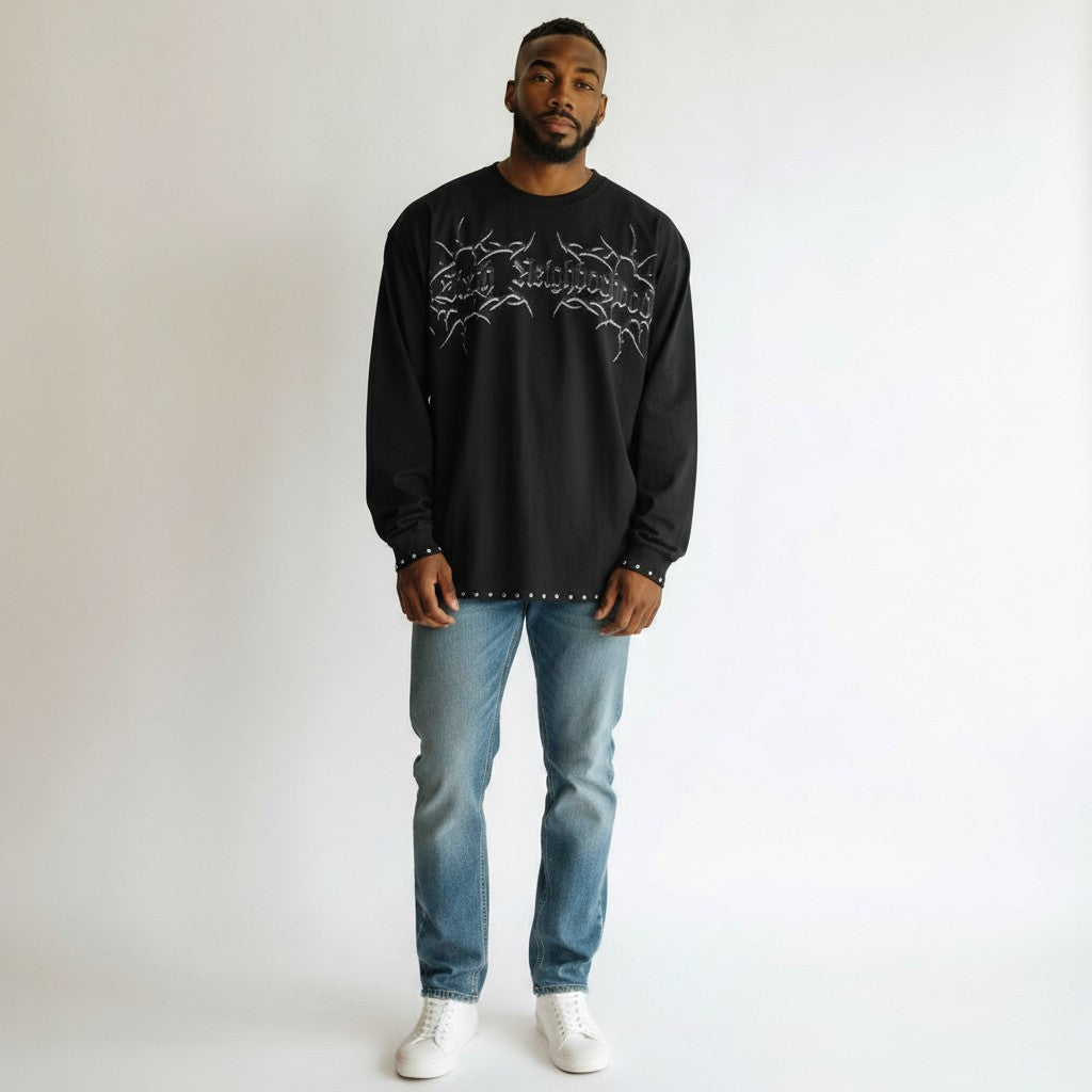 "Vastolorde" Black Graphic Crewneck Sweatshirt