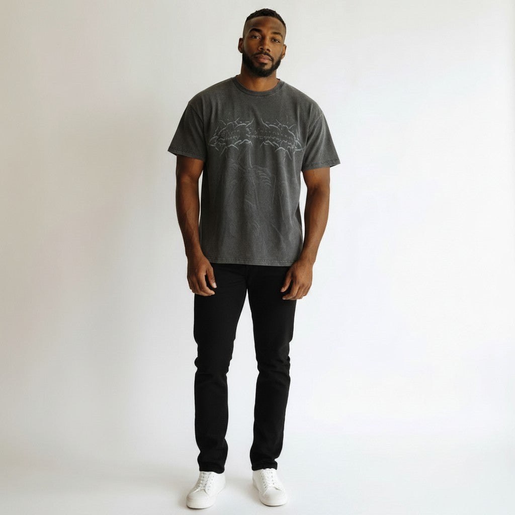 "Chidori" Washed Grey Graphic T-Shirt